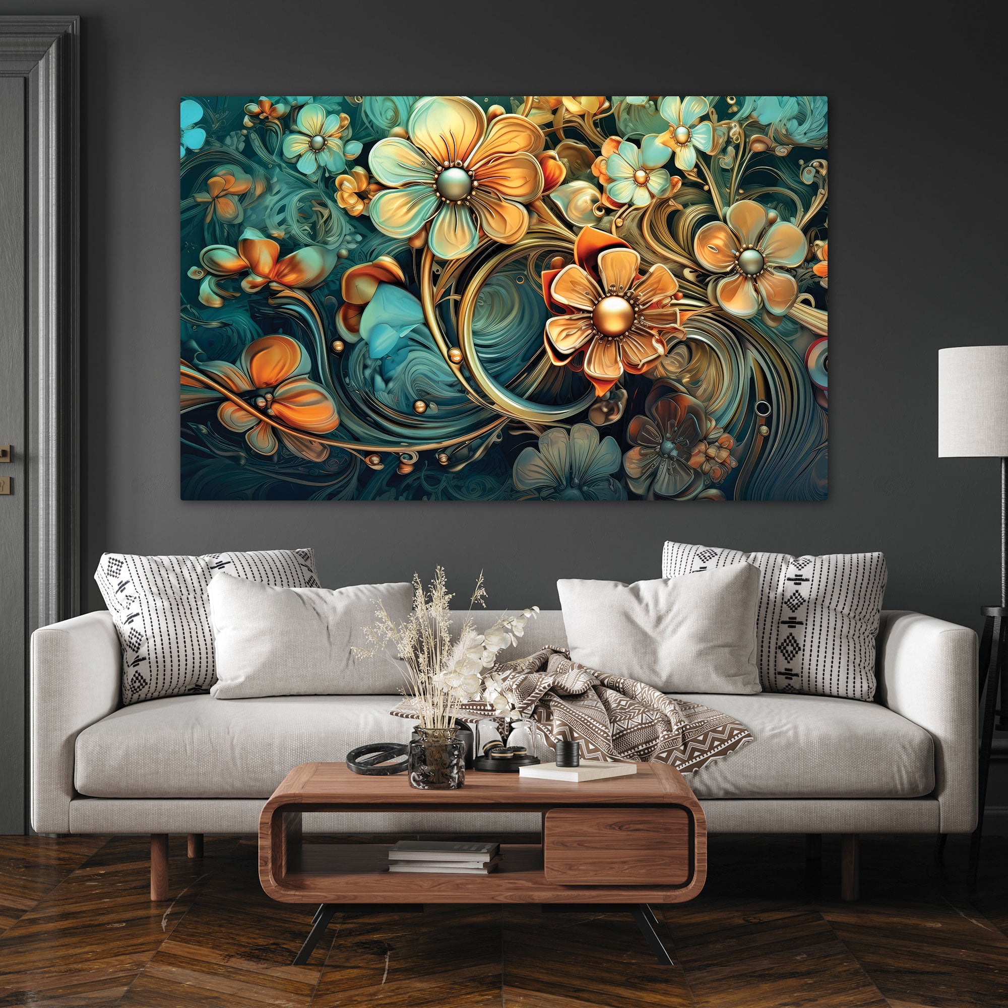 Multi colour flower Canvas painting with frame Big Size Wall Art for living room,Bedroom,Drawing room,Hotels