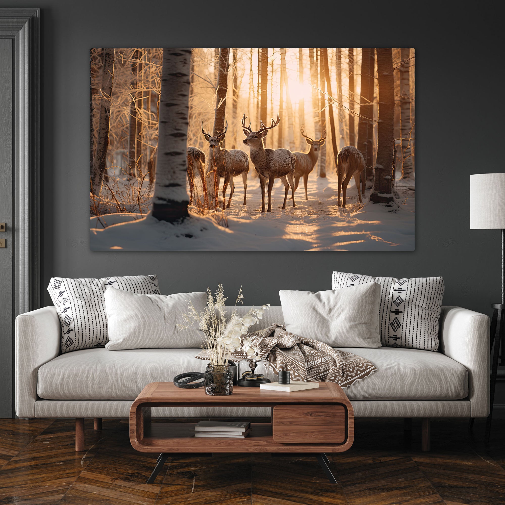 Canvas painting forest deer with frame Big Size Wall Art for living room,Bedroom,Drawing room,Hotels