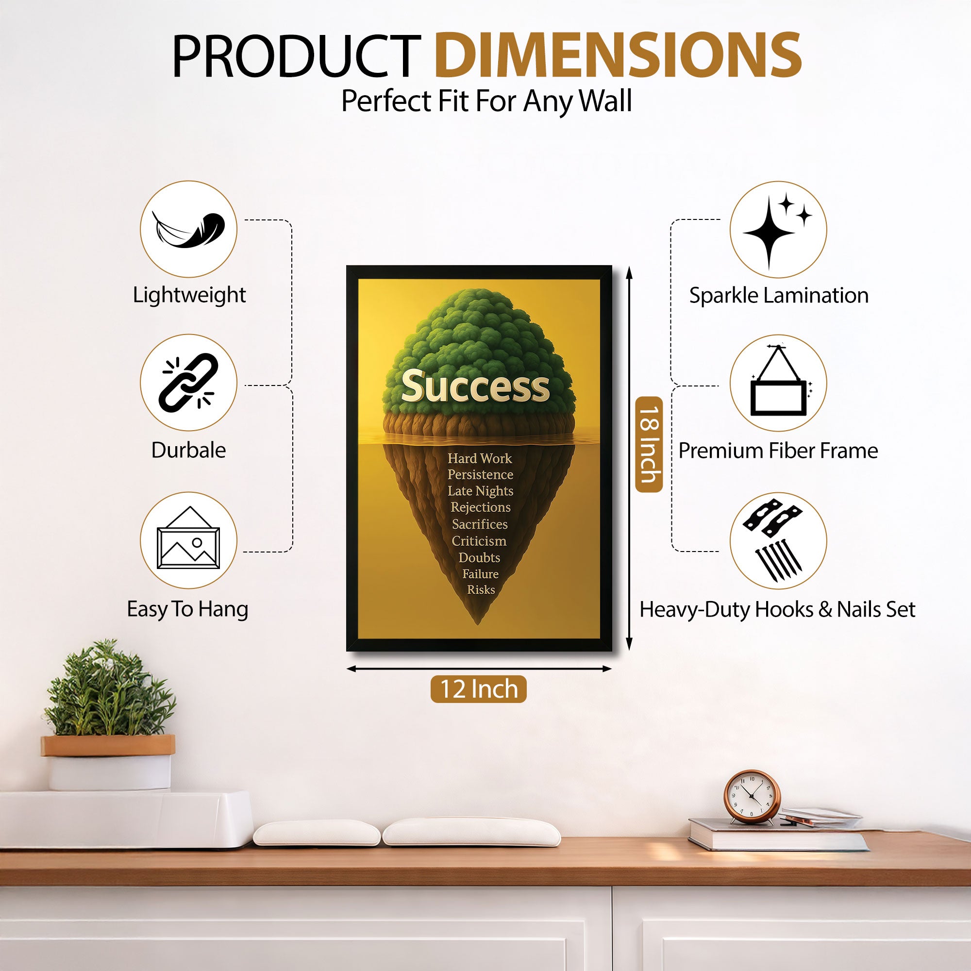 The Castle Decor Success Iceberg Motivational Wall Art Frame | Hard Work Quote Wall Decor for Office & Workspace