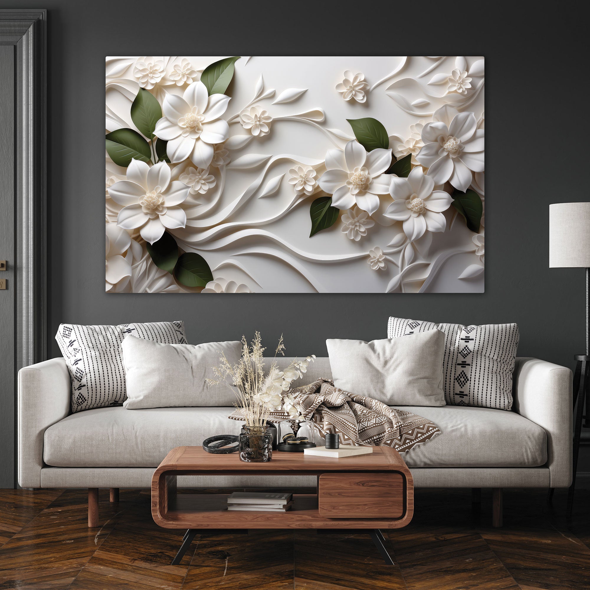 white flowers Canvas painting Big Size Wall Art for living room,Bedroom,Drawing room,Hotels