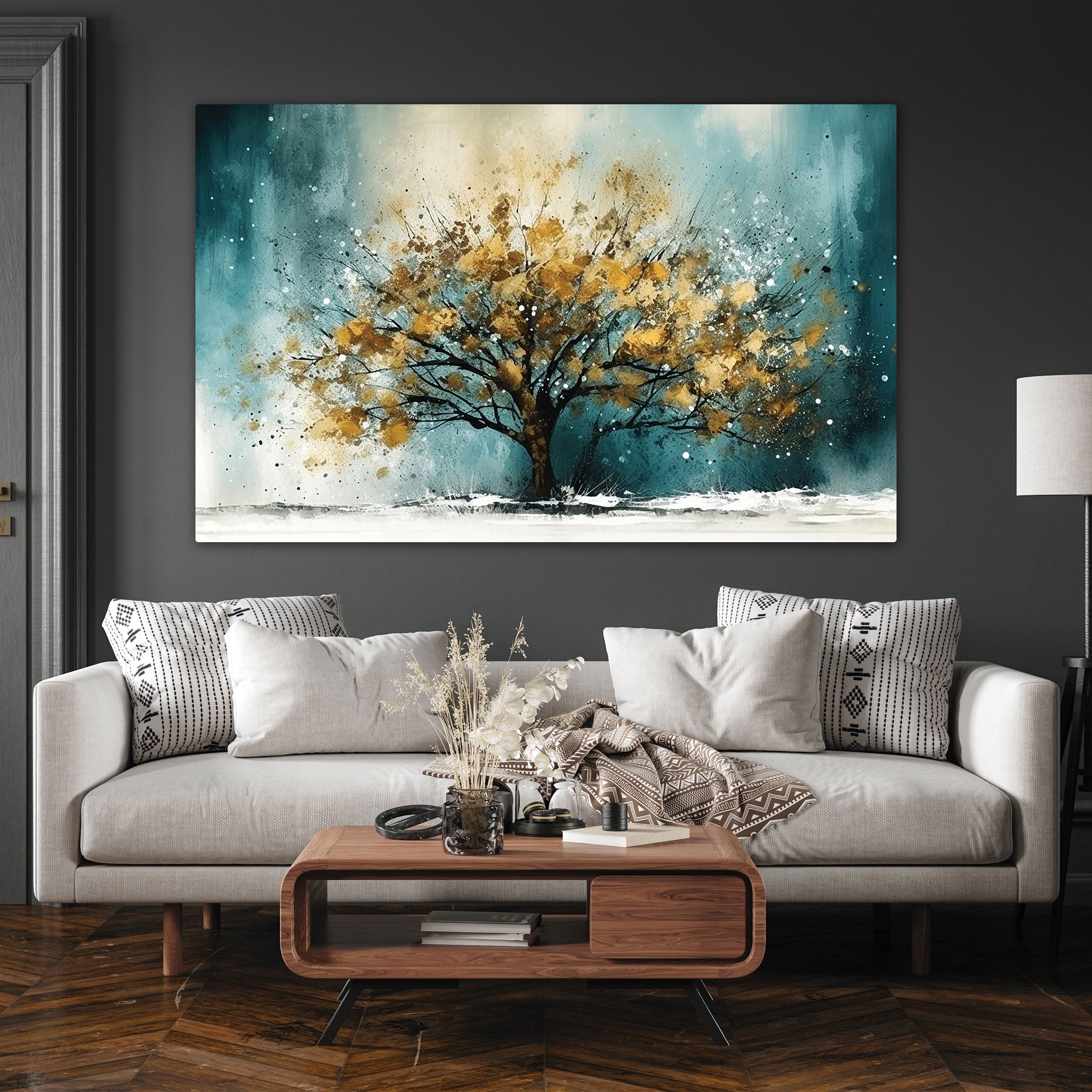 Golden tree Canvas painting with frame Big Size Wall Art for living room,Bedroom,Drawing room,Hotels