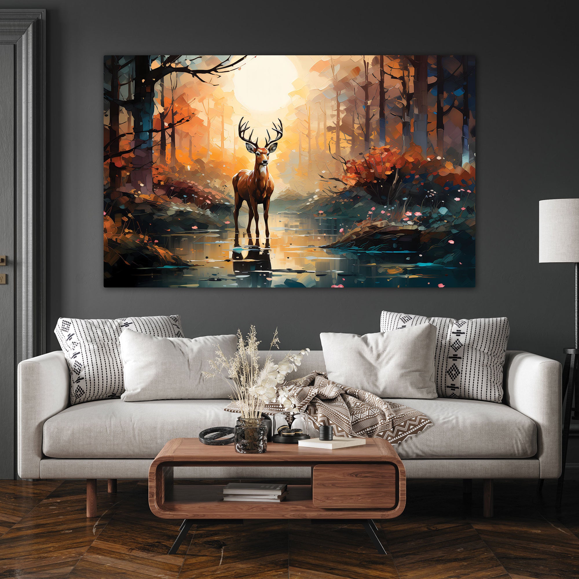 Deer Abstract Canvas painting with frame Big Size Wall Art for living room,Bedroom,Drawing room,Hotels