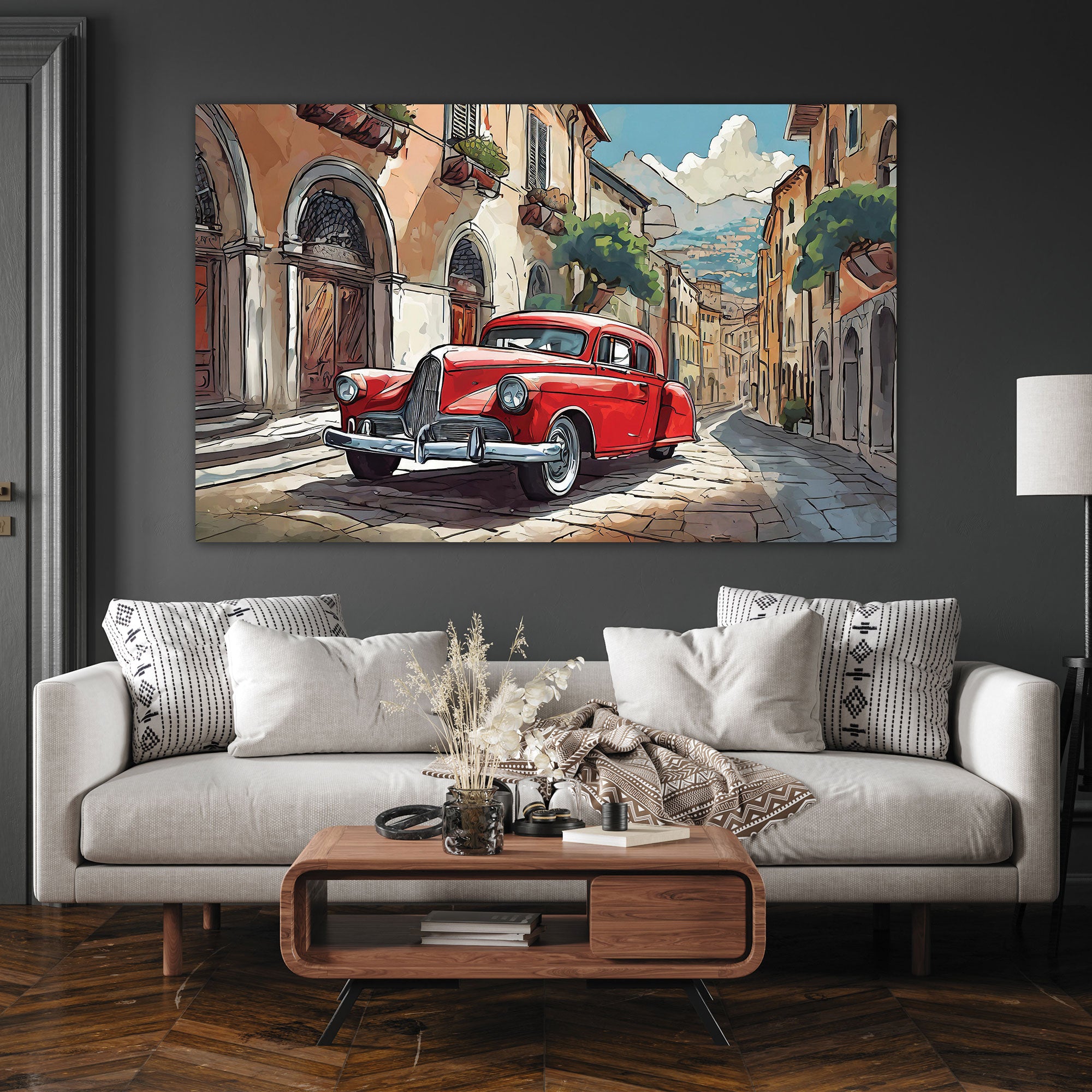 Vintage carAbstract Canvas painting with frame Big Size Wall Art for living room,Bedroom,Drawing room,Hotels