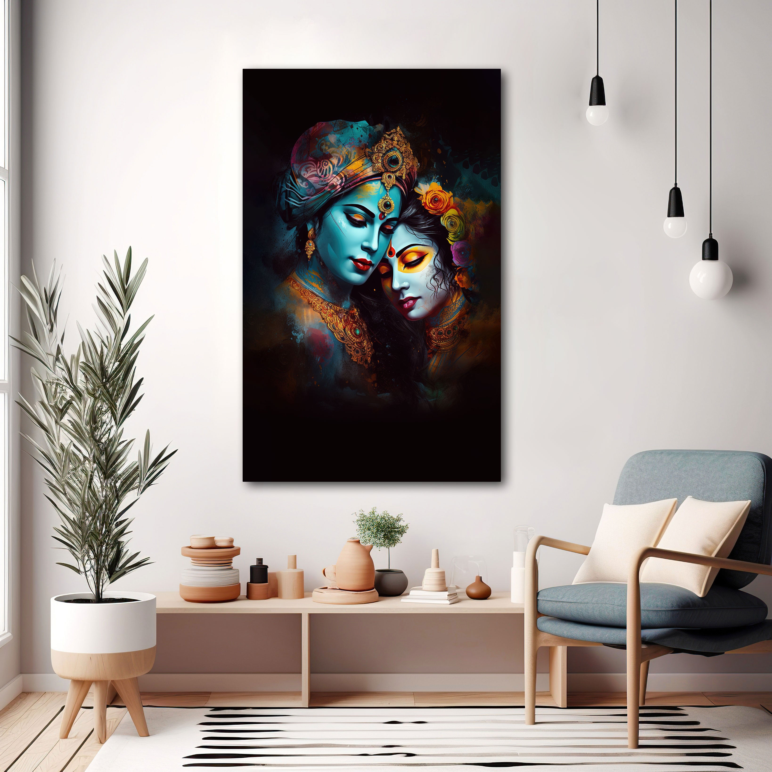 Radha krishan love Canvas painting with frame Big Size Wall Art for living room,Bedroom,Drawing room,Hotels