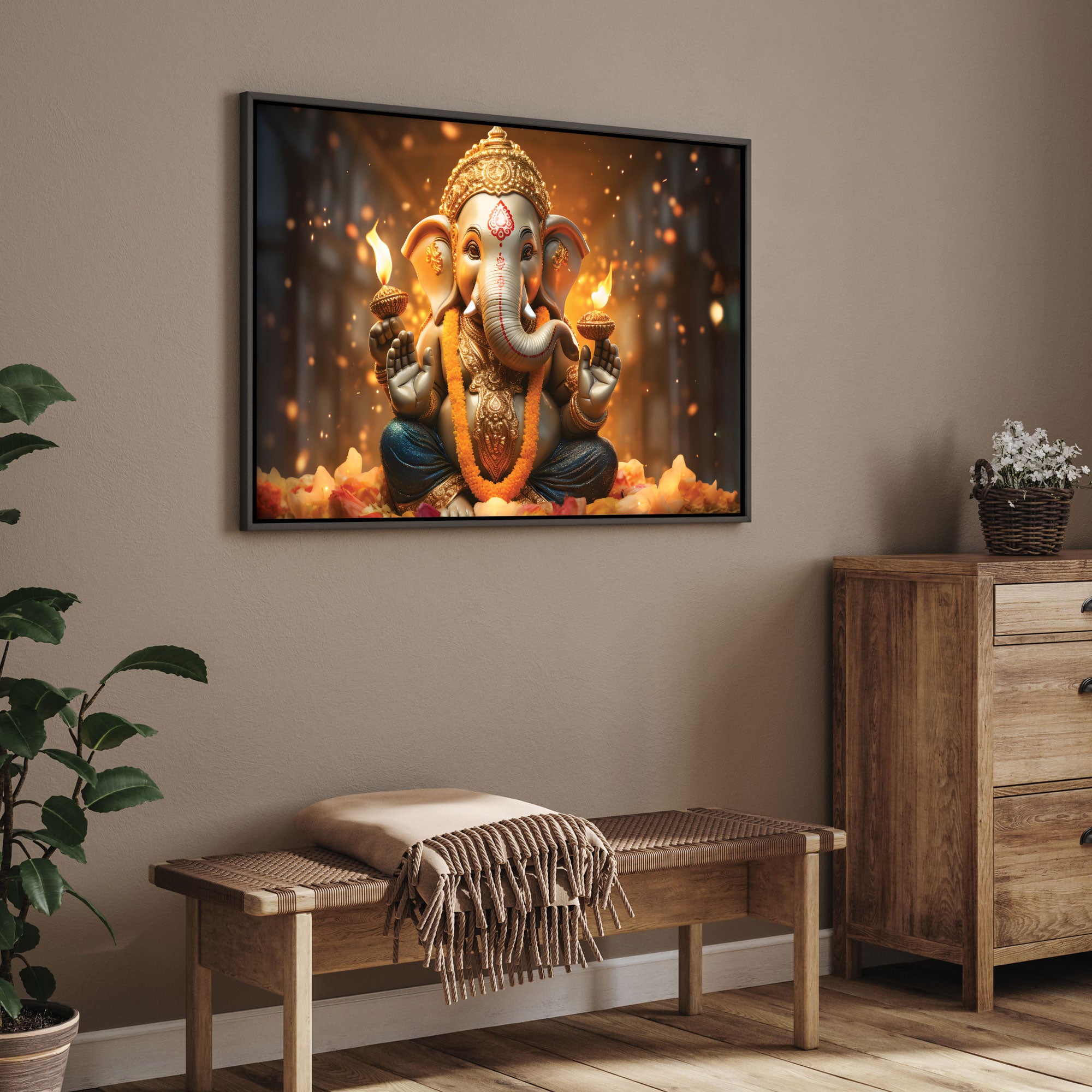 Lord ganesha Canvas painting with frame Big Size Wall Art for living room,Bedroom,Drawing room,Hotels