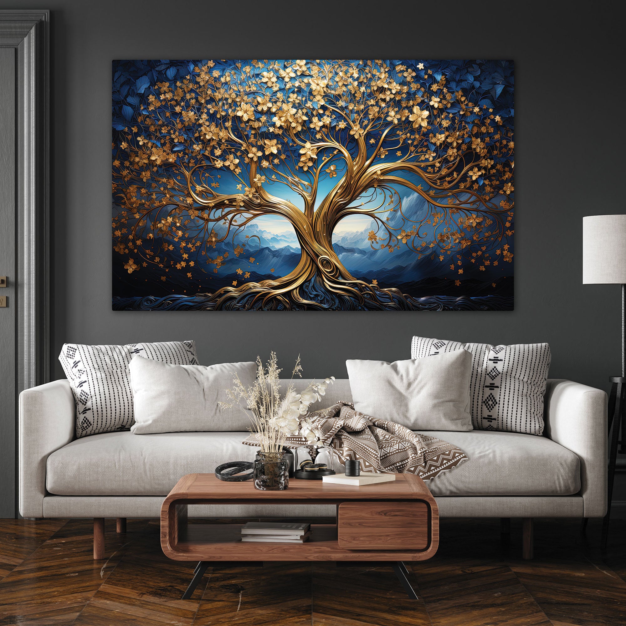 The Castle Decor golden tree canvas/Sparkle painting with frame Big Size Wall Art for living room,Bedroom,Drawing room,Hotels-Wooden Framed-Digital Painting