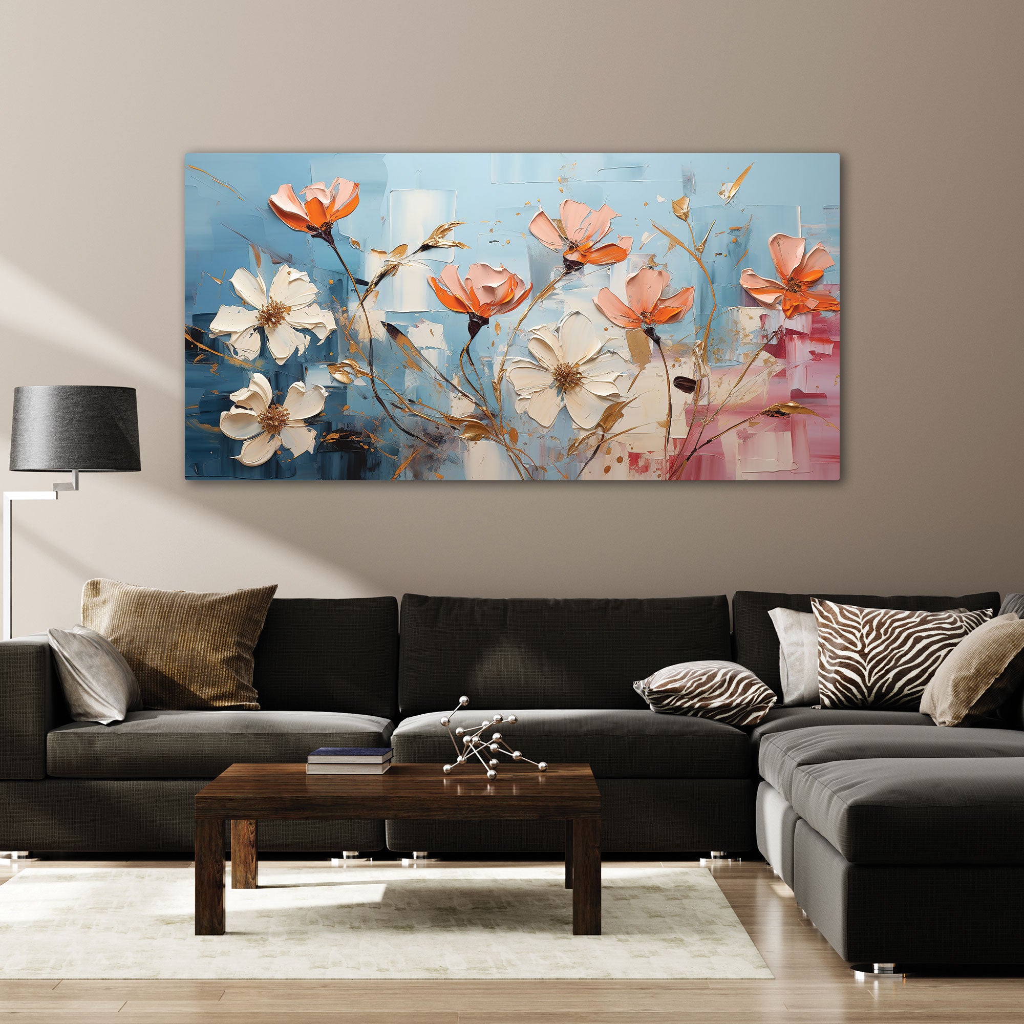 Multi flowresAbstract Canvas painting with frame Big Size Wall Art for living room,Bedroom,Drawing room,Hotels