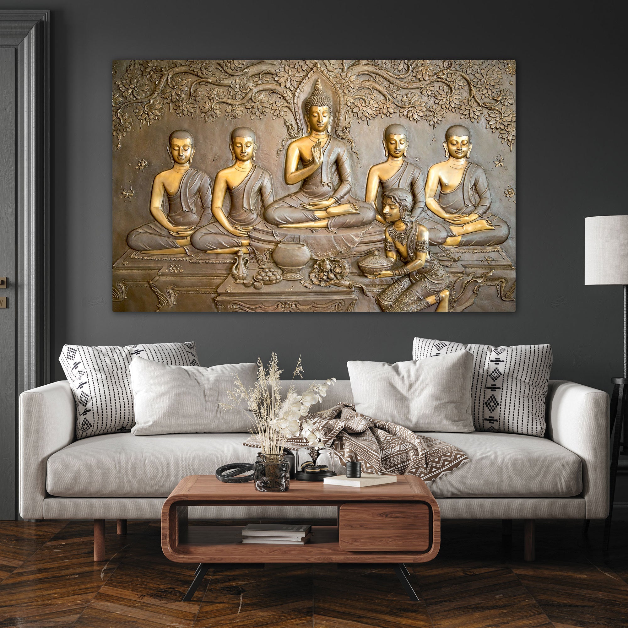 Lord budha Canvas painting with frame Big Size Wall Art for living room,Bedroom,Drawing roomHotels