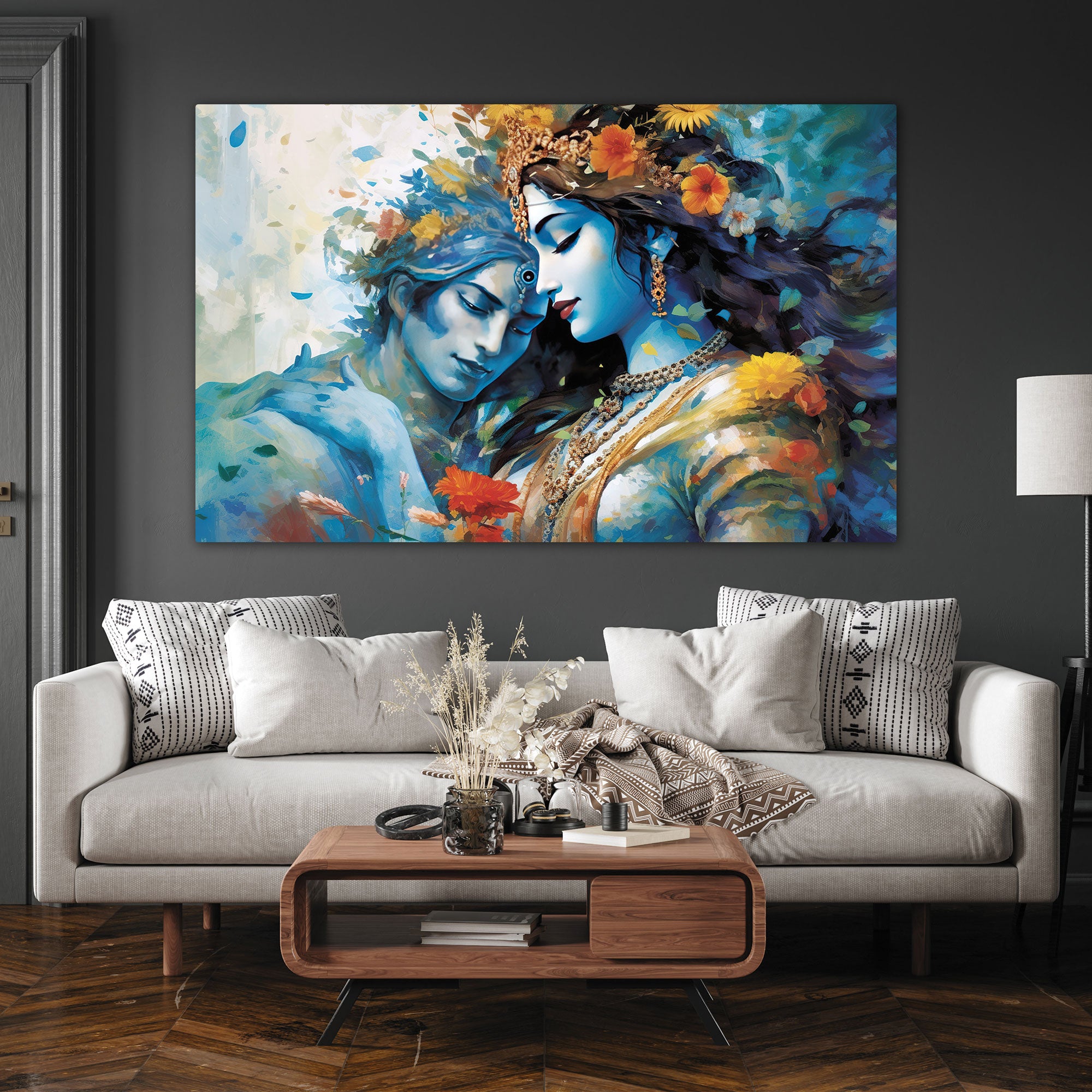 Radha krishan Canvas painting with frame Big Size Wall Art for living room,Bedroom,Drawing room,Hotels