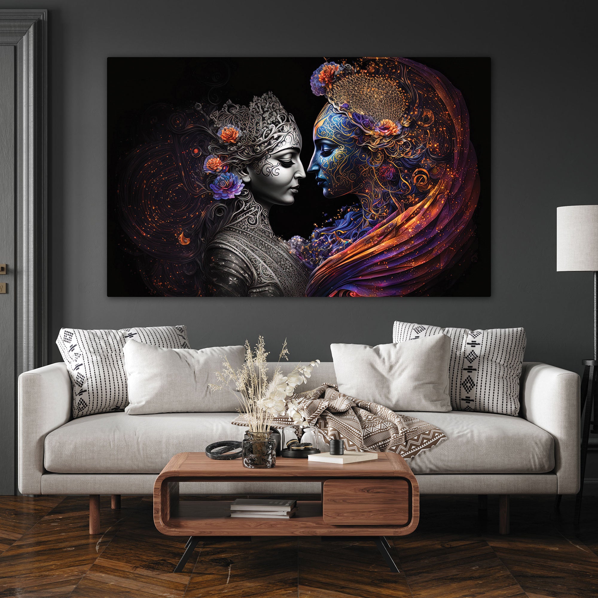 Radha krishana Canvas painting with frame Big Size Wall Art for living room,Bedroom,Drawing room,Hotels