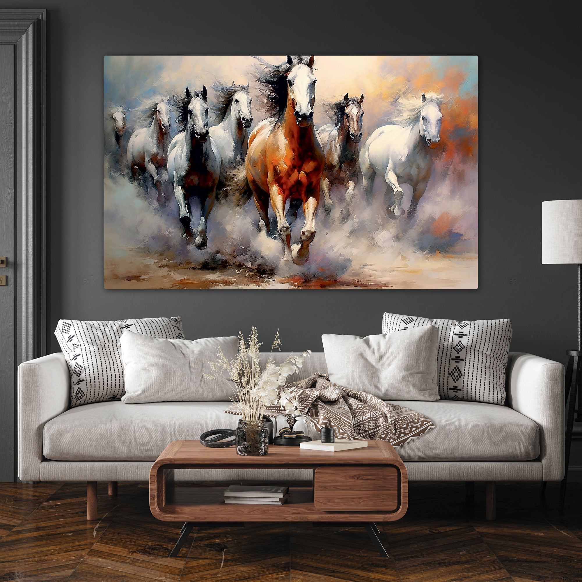 7 running horses vaastu Canvas painting Big Size Wall Art for living room,Bedroom,Drawing room,Hotels