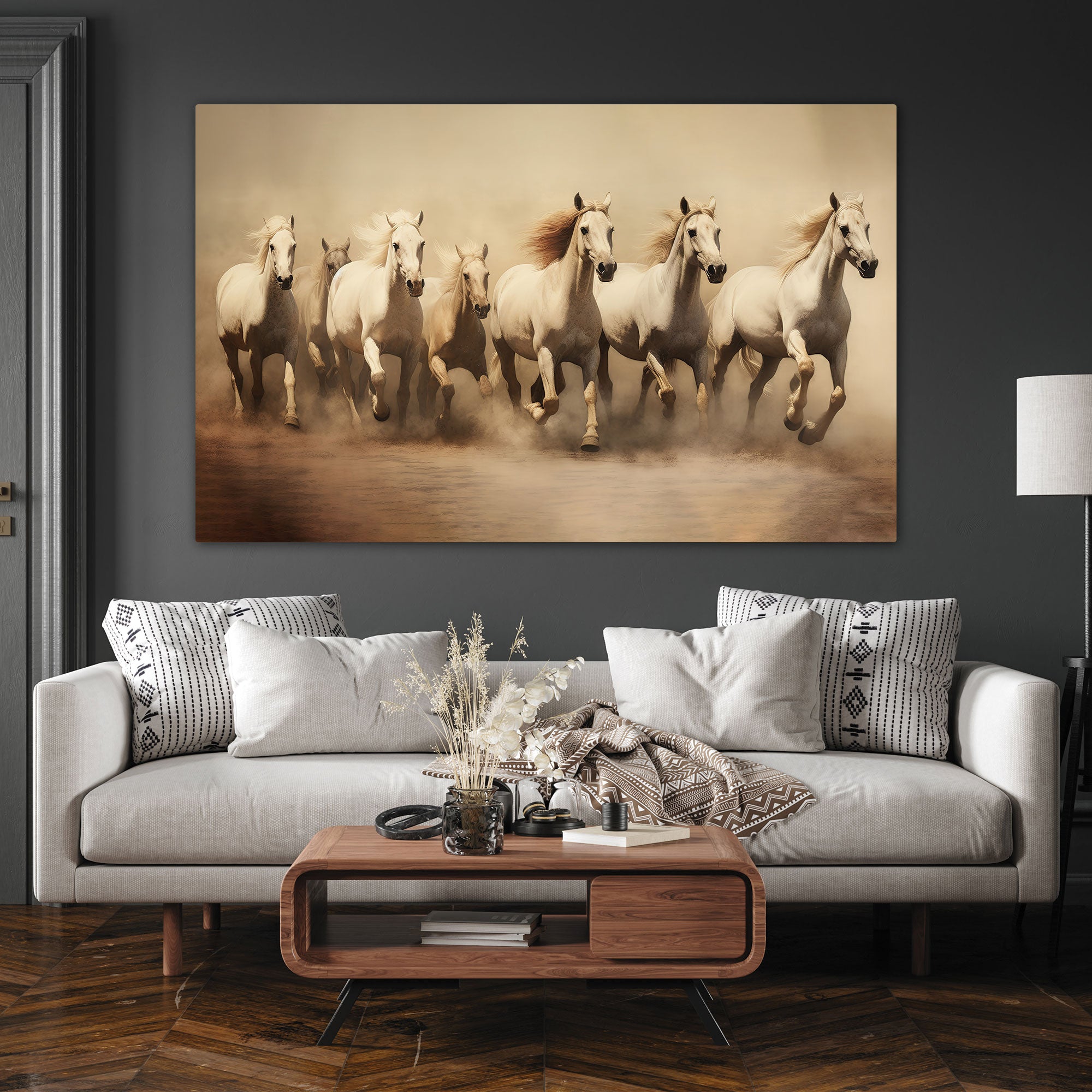 Vaastu running horses Canvas painting Big Size Wall Art for living room,Bedroom,Drawing room,Hotels