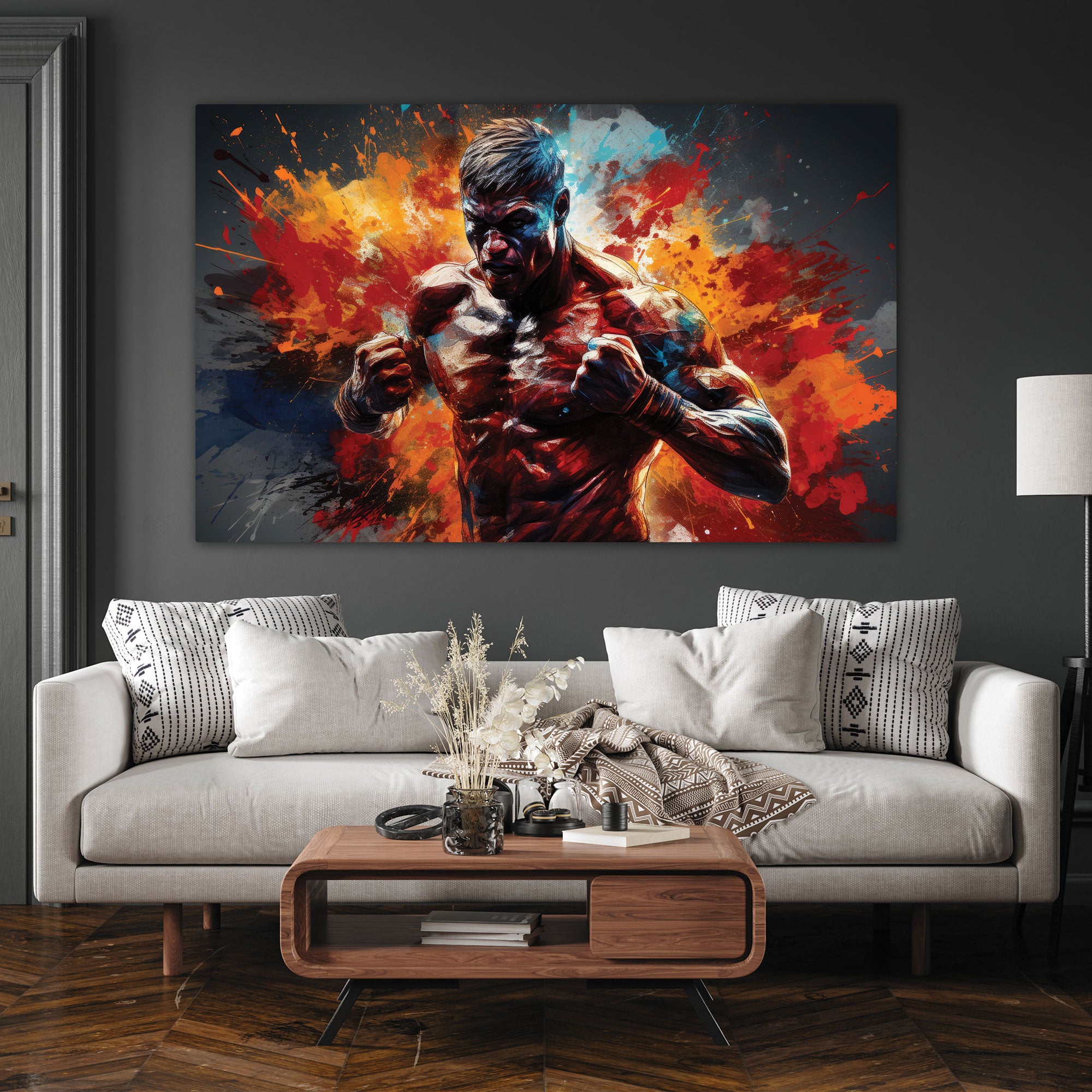 Boxer Abstract Canvas painting with frame Big Size Wall Art for living room,Bedroom,Drawing room,Hotels
