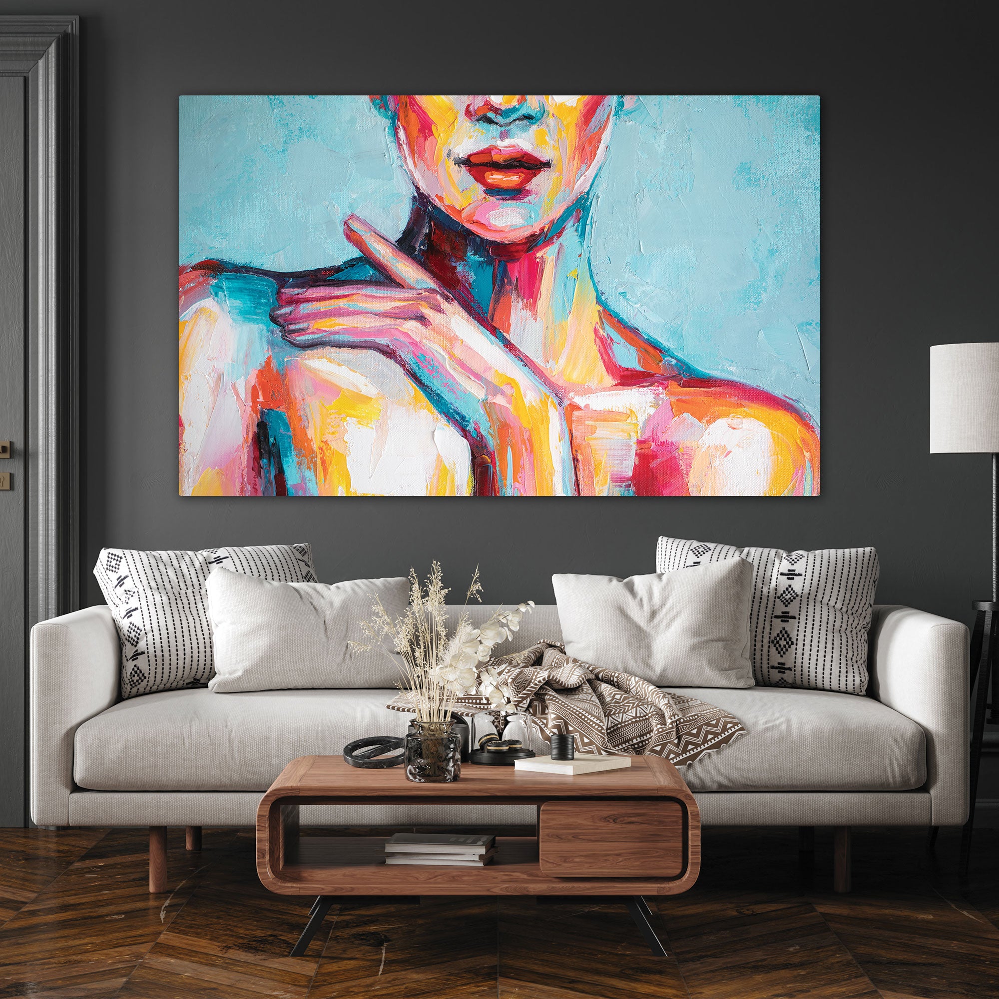 Women faceAbstract Canvas painting with frame Big Size Wall Art for living room,Bedroom,Drawing room,Hotels