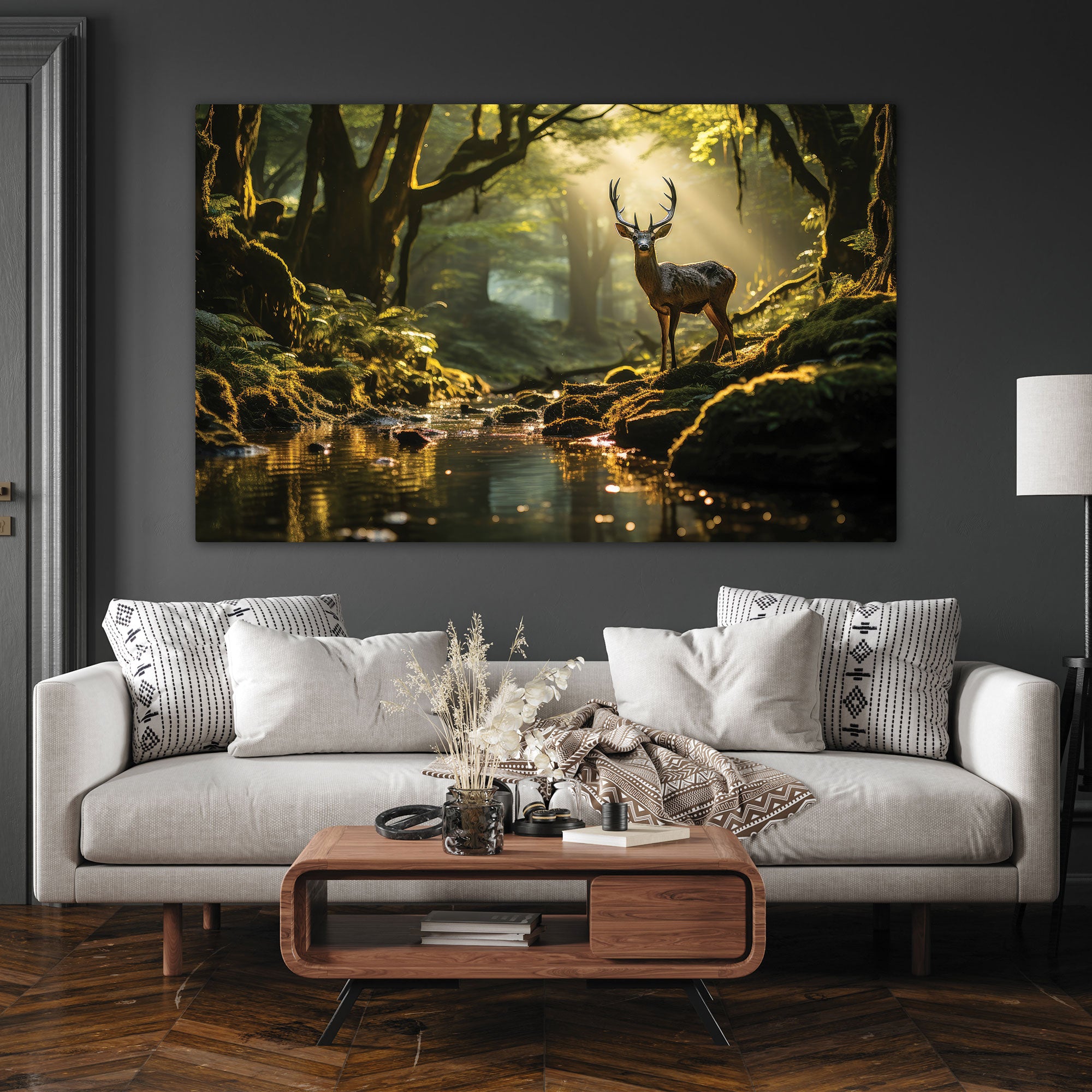 Deer forest Canvas painting with frame Big Size Wall Art for living room,Bedroom,Drawing room,Hotels