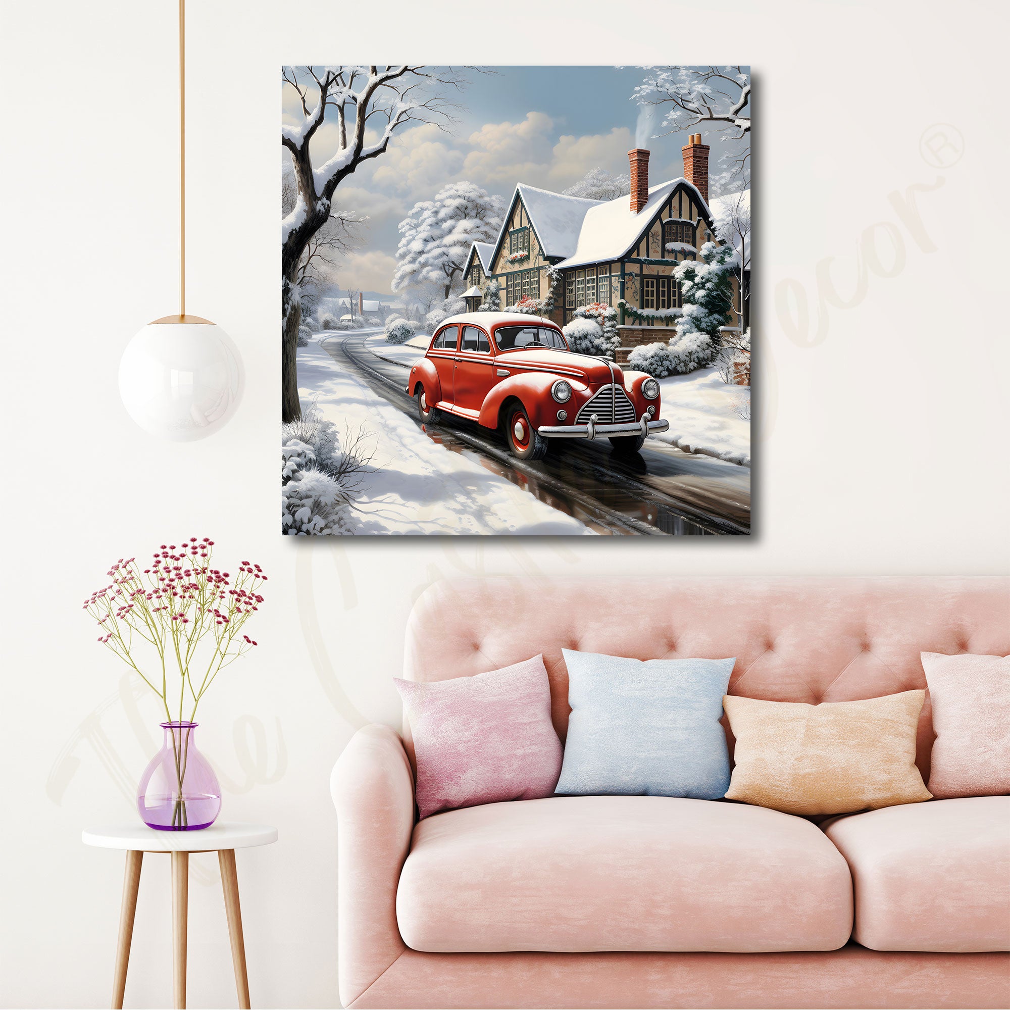 Vinatge car snow with frame Big Size Wall Art for living room,Bedroom,Drawing room,Hotels
