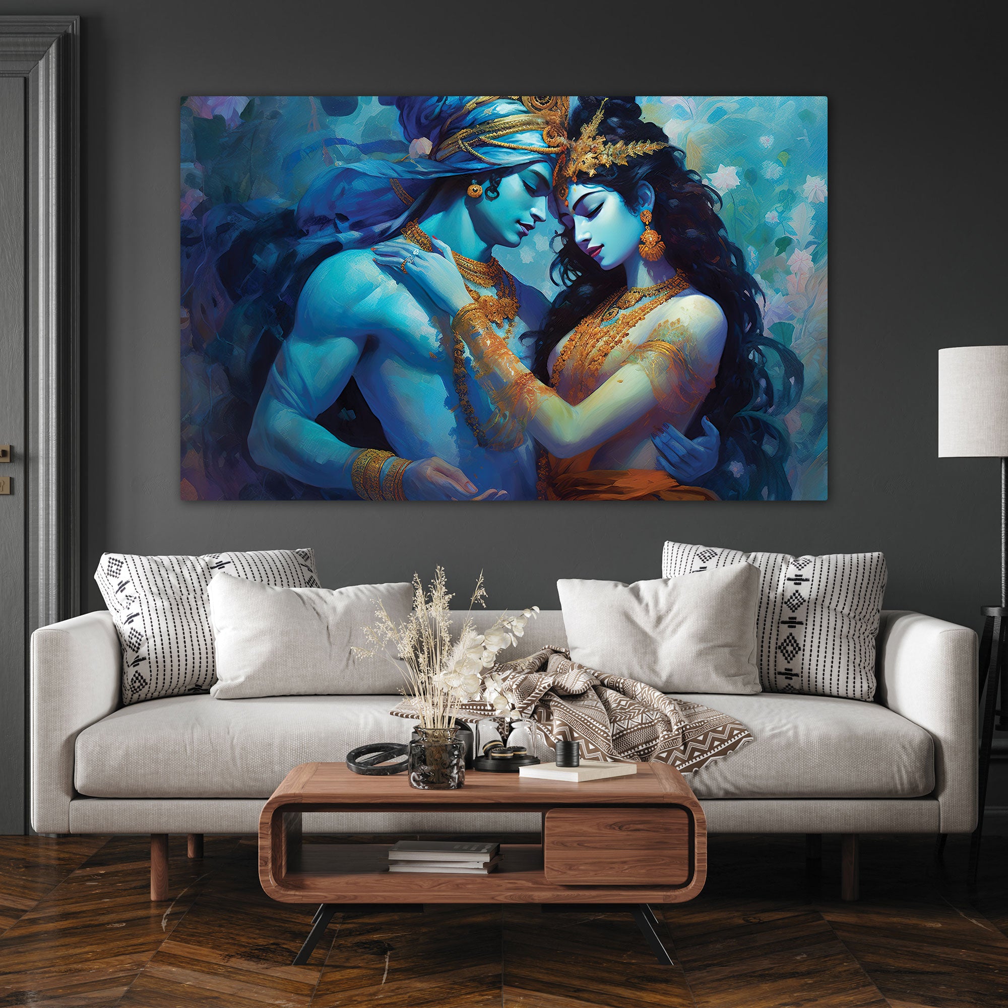 Radha karishna Canvas painting with frame Big Size Wall Art for living room,Bedroom,Drawing room,Hotels