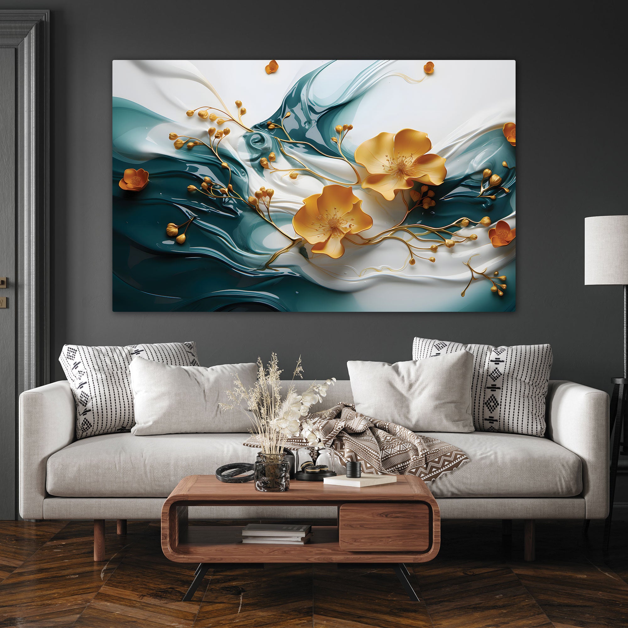 Flowers Abstract Canvas painting with frame Big Size Wall Art for living room,Bedroom,Drawing room,Hotels