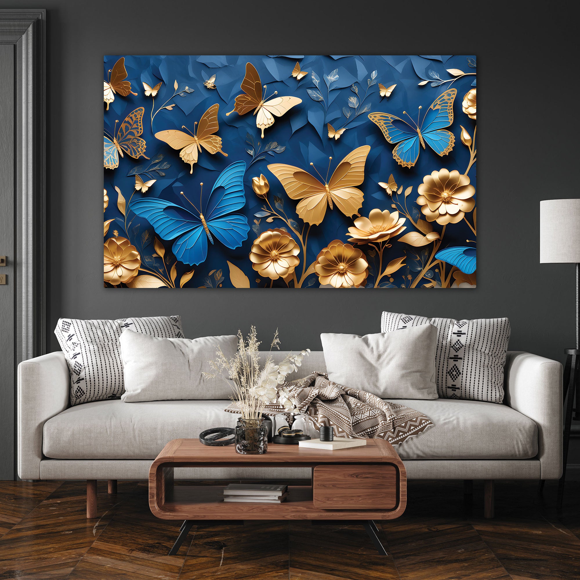 Golden butterflies Canvas painting Big Size Wall Art for living room,Bedroom,Drawing room,Hotels
