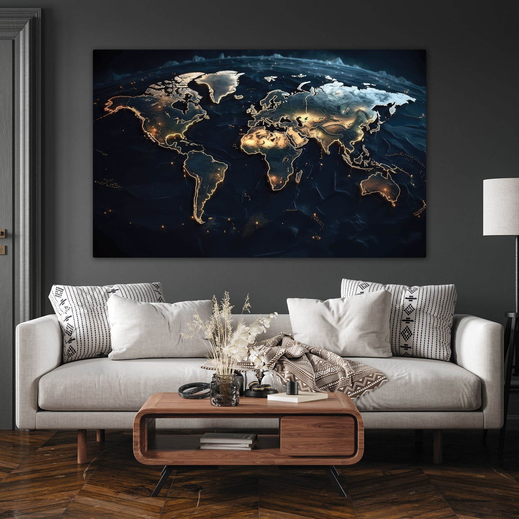 World map Canvas painting with frame Big Size Wall Art for living room,Bedroom,Drawing room,Hotels