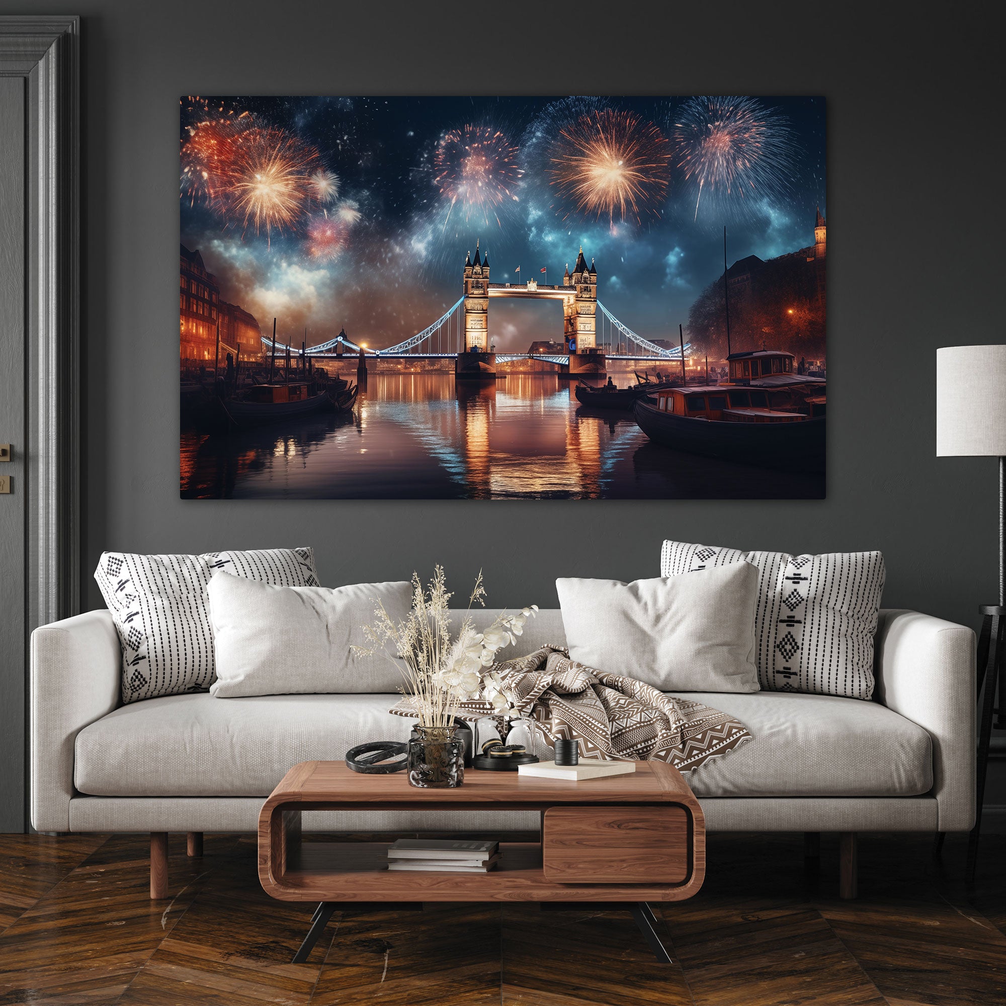 London new year Canvas painting with frame Big Size Wall Art for living room,Bedroom,Drawing room,Hotels