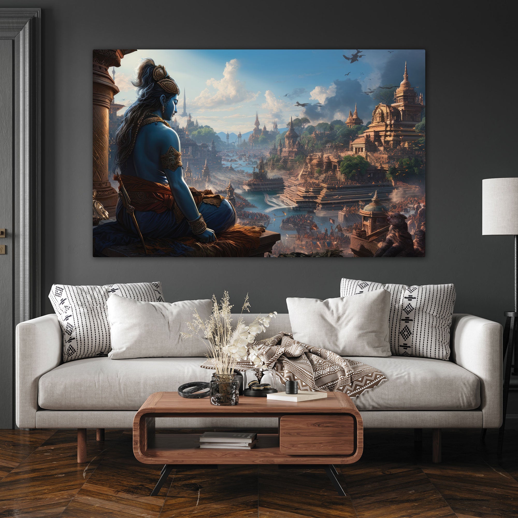 Lord rama Canvas painting with frame Big Size Wall Art for living room,Bedroom,Drawing room,Hotels