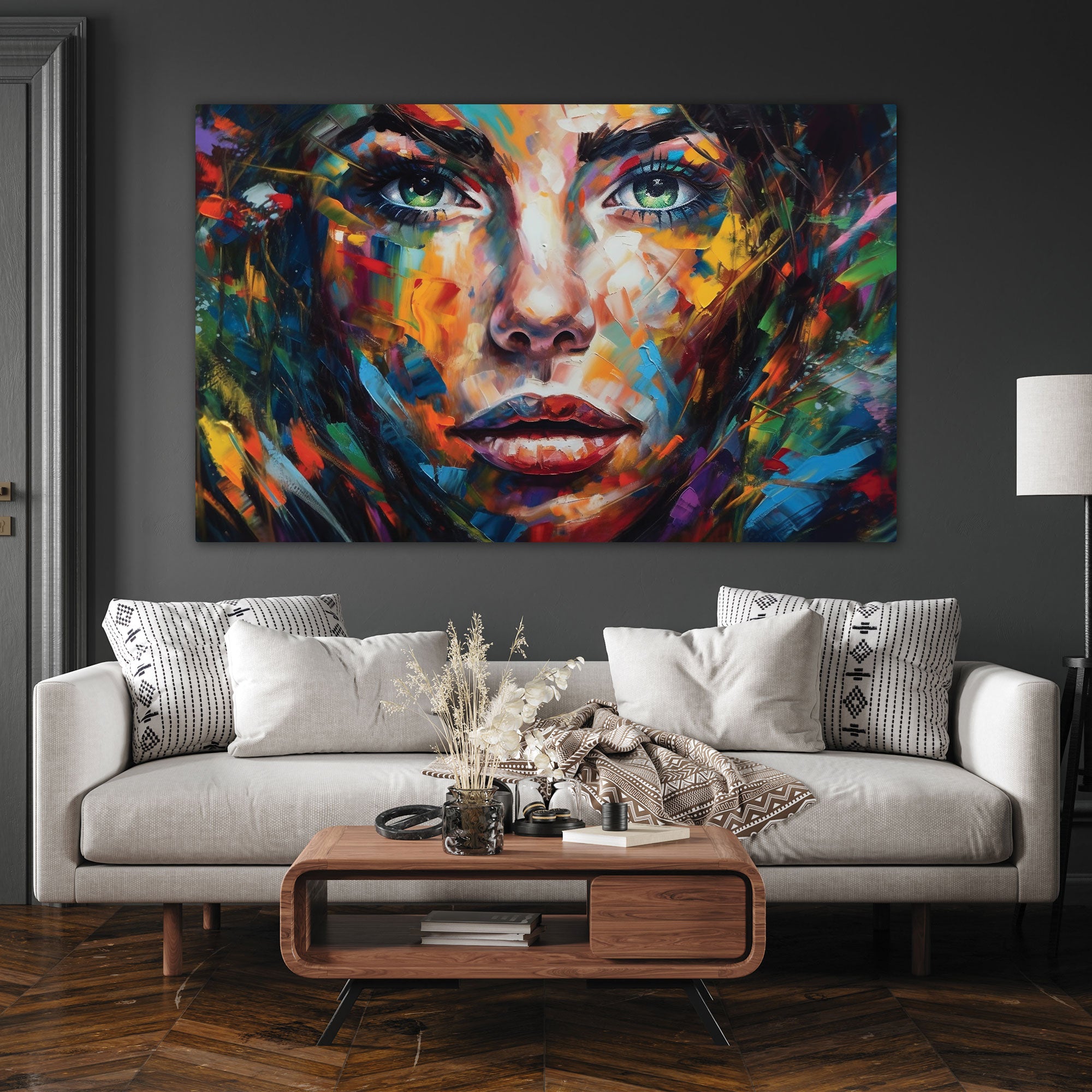 Woman Multicolour facce Canvas painting with frame Big Size Wall Art for living room,Bedroom,Drawing room,Hotels