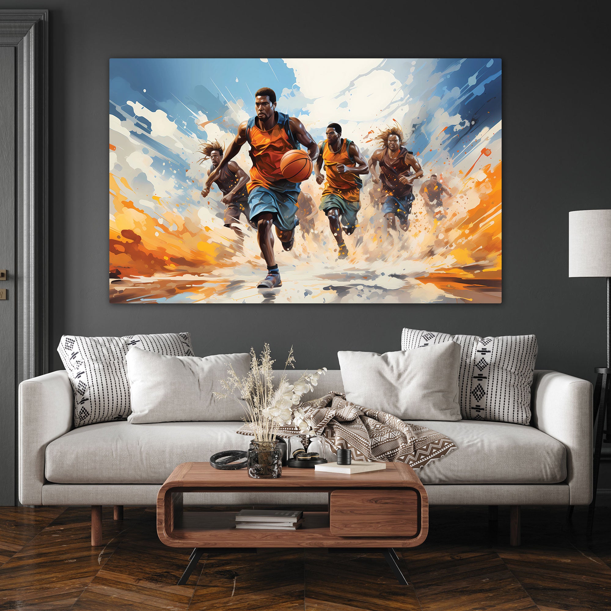 Basketball Canvas painting with frame Big Size Wall Art for living room,Bedroom,Drawing room,Hotels