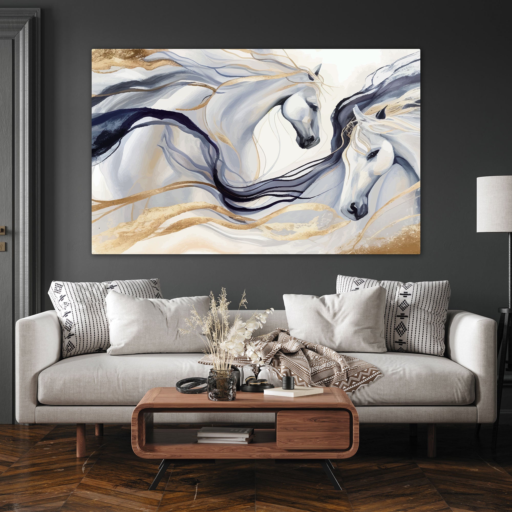 Modern horses Canvas painting with frame Big Size Wall Art for living room,Bedroom,Drawing room,Hotels