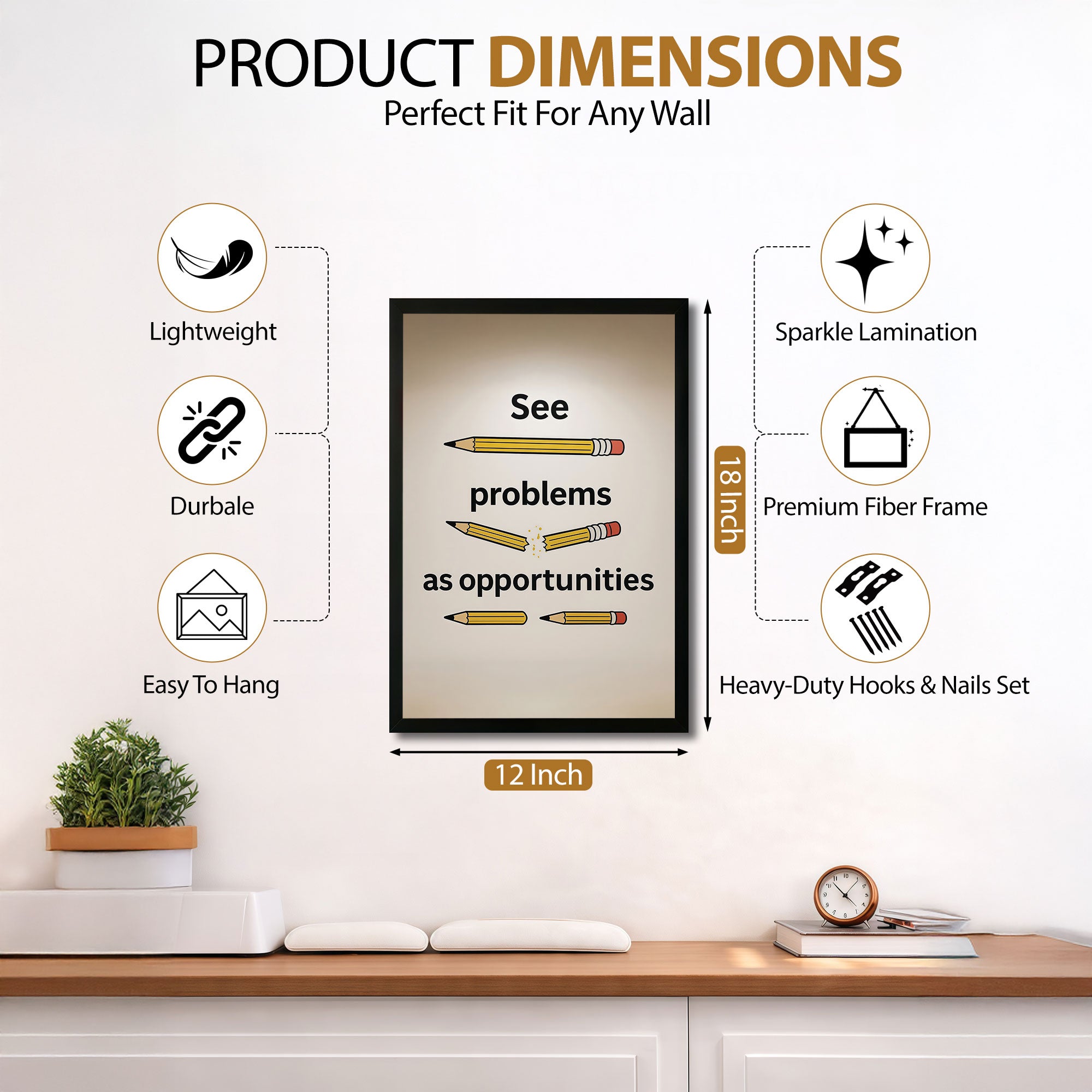 The Castle Decor See Problems As Opportunities Wall Art Frame | Inspirational Quote Poster for Office, Study & Home Decor