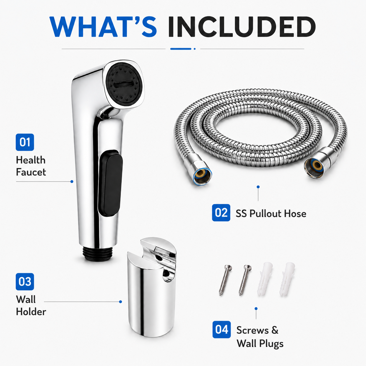 The Castle Decor Health Faucet Set with SS Hose for Toilet & Bathroom, Handheld Bidet Sprayer, Chrome Finish, Press Trigger, Wall Holder & G1/2 Connection