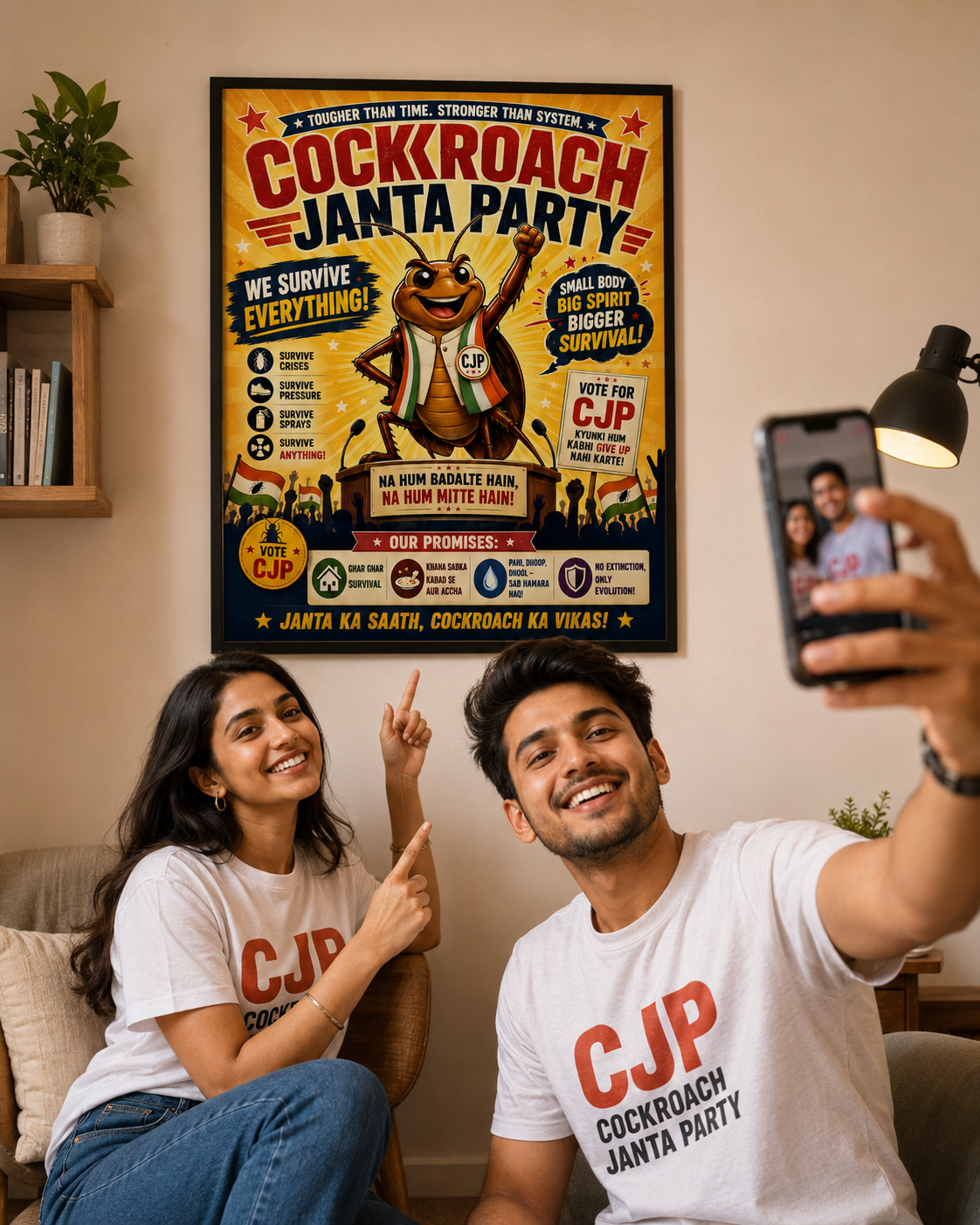 Cockroach Janta Party Poster | Funny Satirical Wall Art | Print & Framed Options