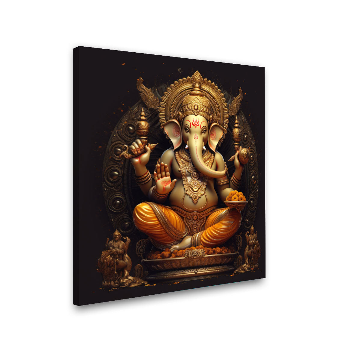 The Castle Decor Ganesh idol painting with frame Big Size Wall Art for living room,Bedroom,Drawing room,Hotels-Wooden Framed-Digital Painting