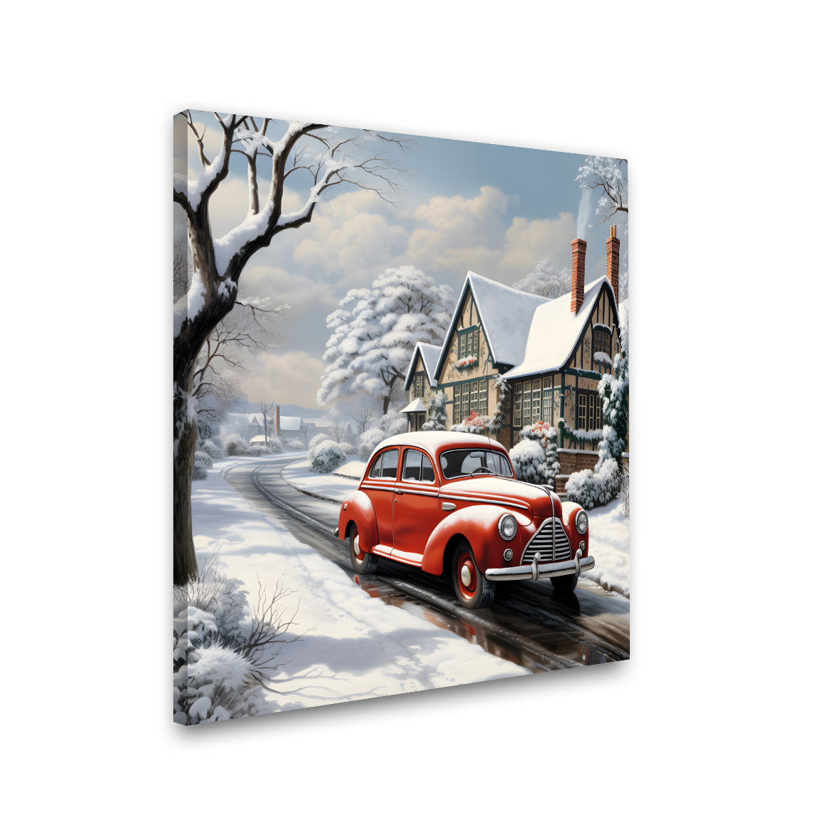Vinatge car snow with frame Big Size Wall Art for living room,Bedroom,Drawing room,Hotels