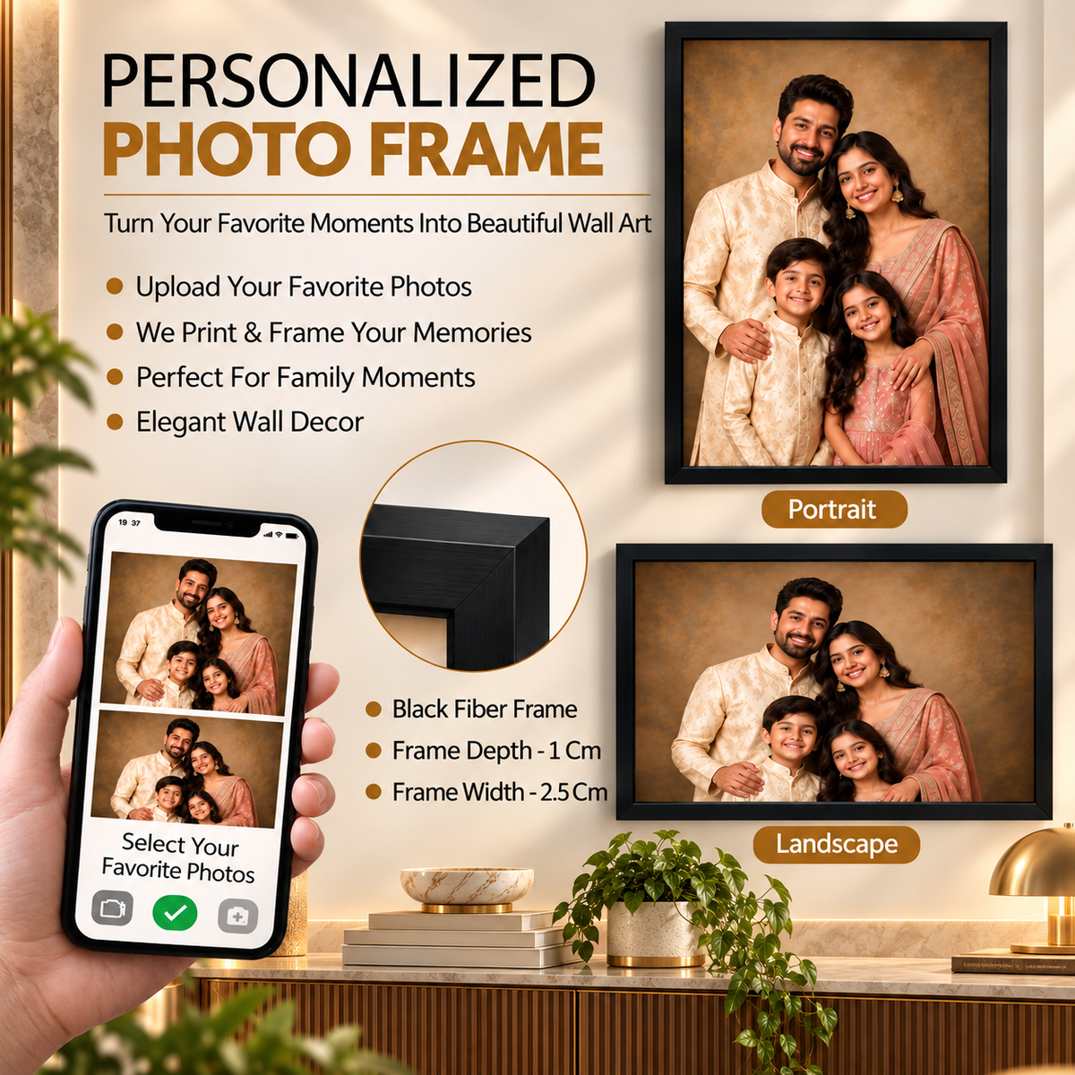 Personalized Family Photo Frame – Custom Portrait Wall Art | Black Box Frame | 20x30