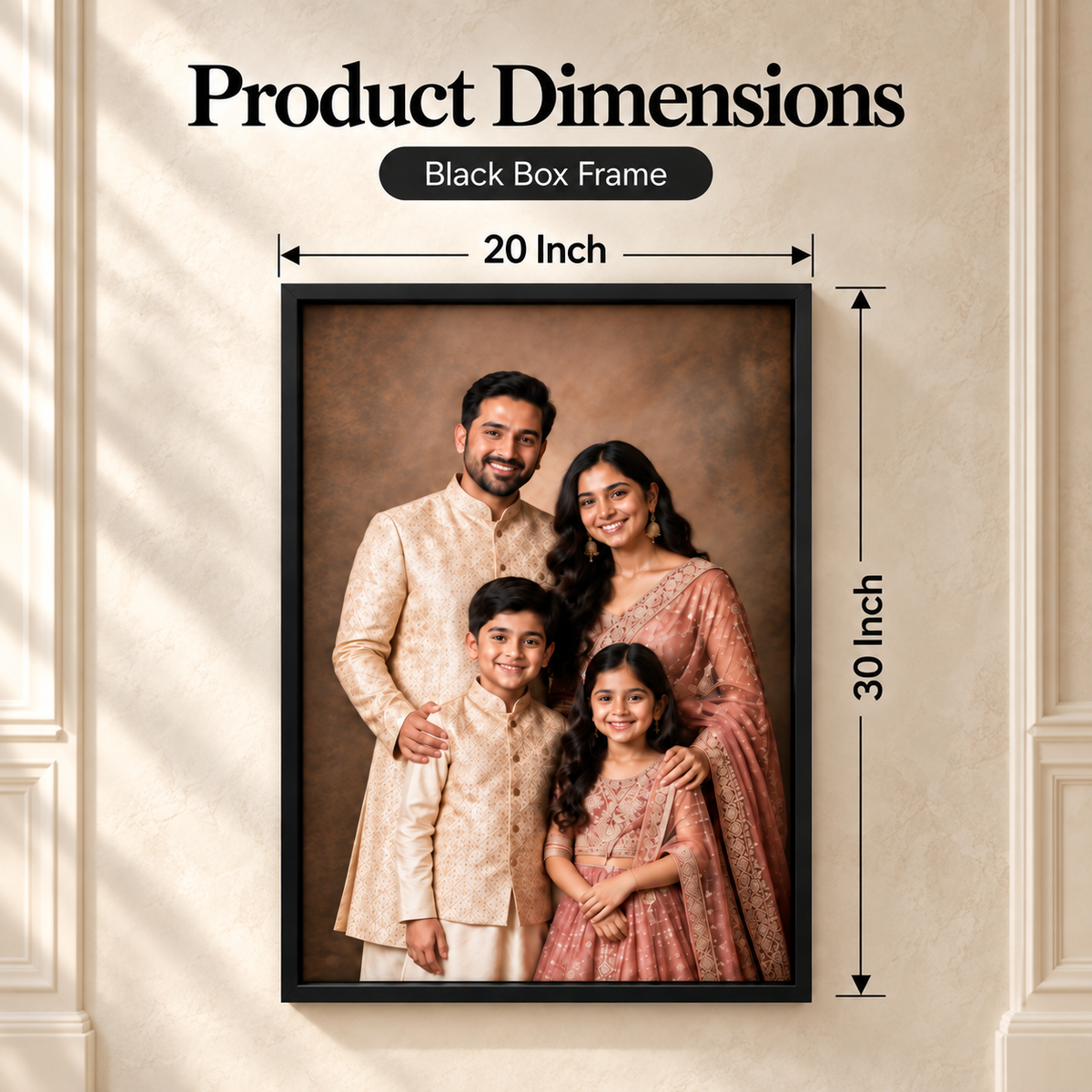 Personalized Family Photo Frame – Custom Portrait Wall Art | Black Box Frame | 20x30