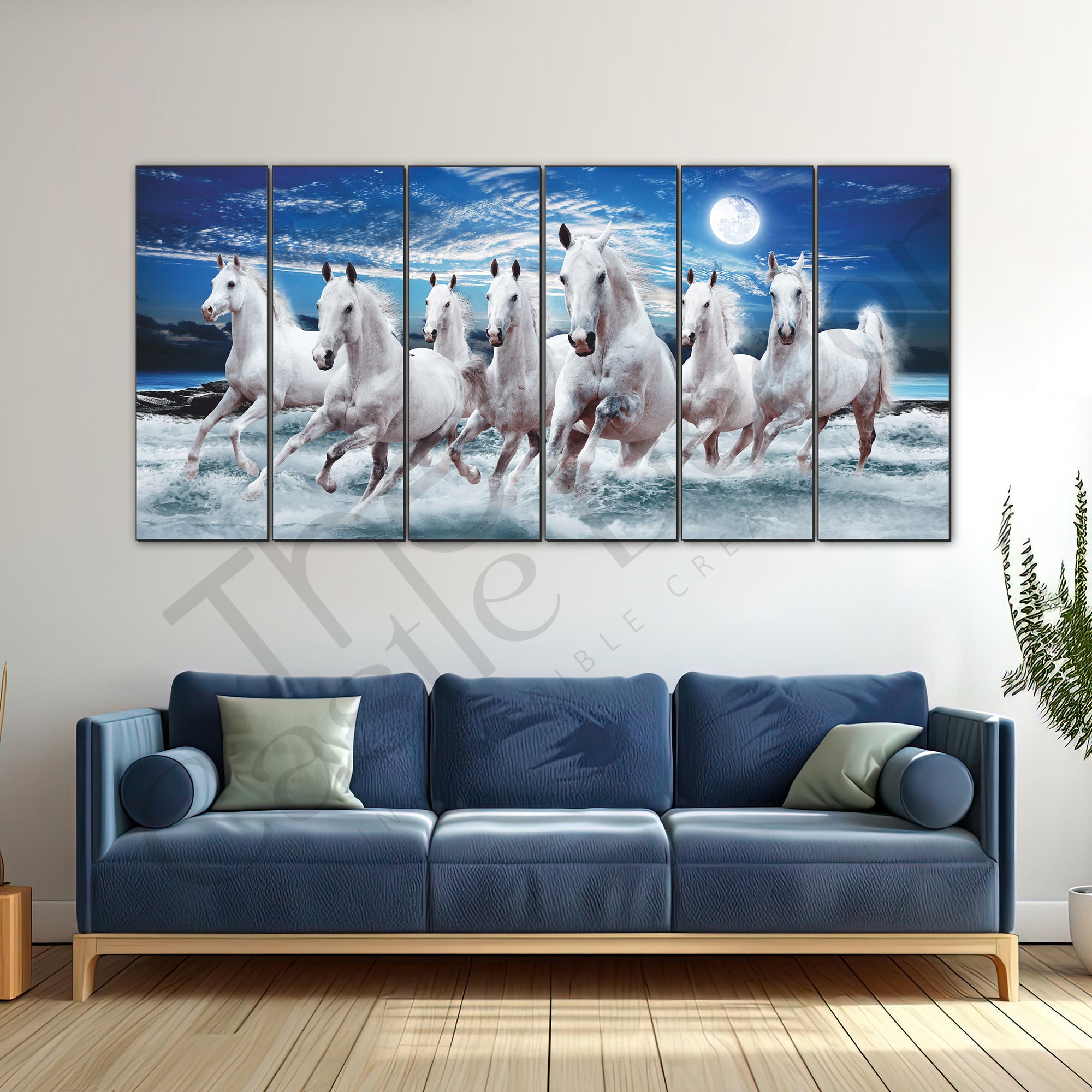 The Castle Decor-7 horse running vaastu painting frame painting Set of 6 Big Size Multiple Frames Wall Art Painting for living room,-Wooden Framed-Digital Painting