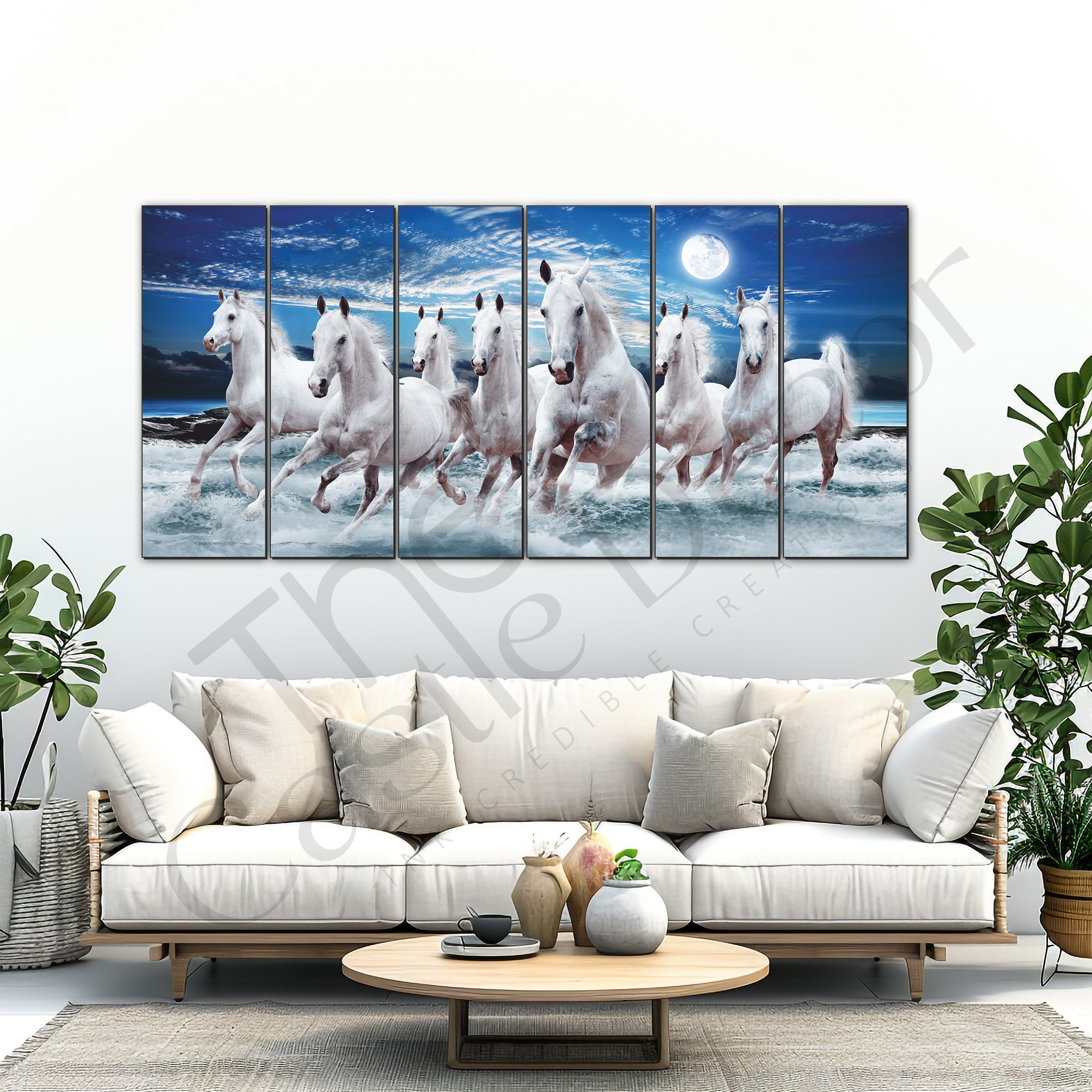 The Castle Decor-7 horse running vaastu painting frame painting Set of 6 Big Size Multiple Frames Wall Art Painting for living room,-Wooden Framed-Digital Painting