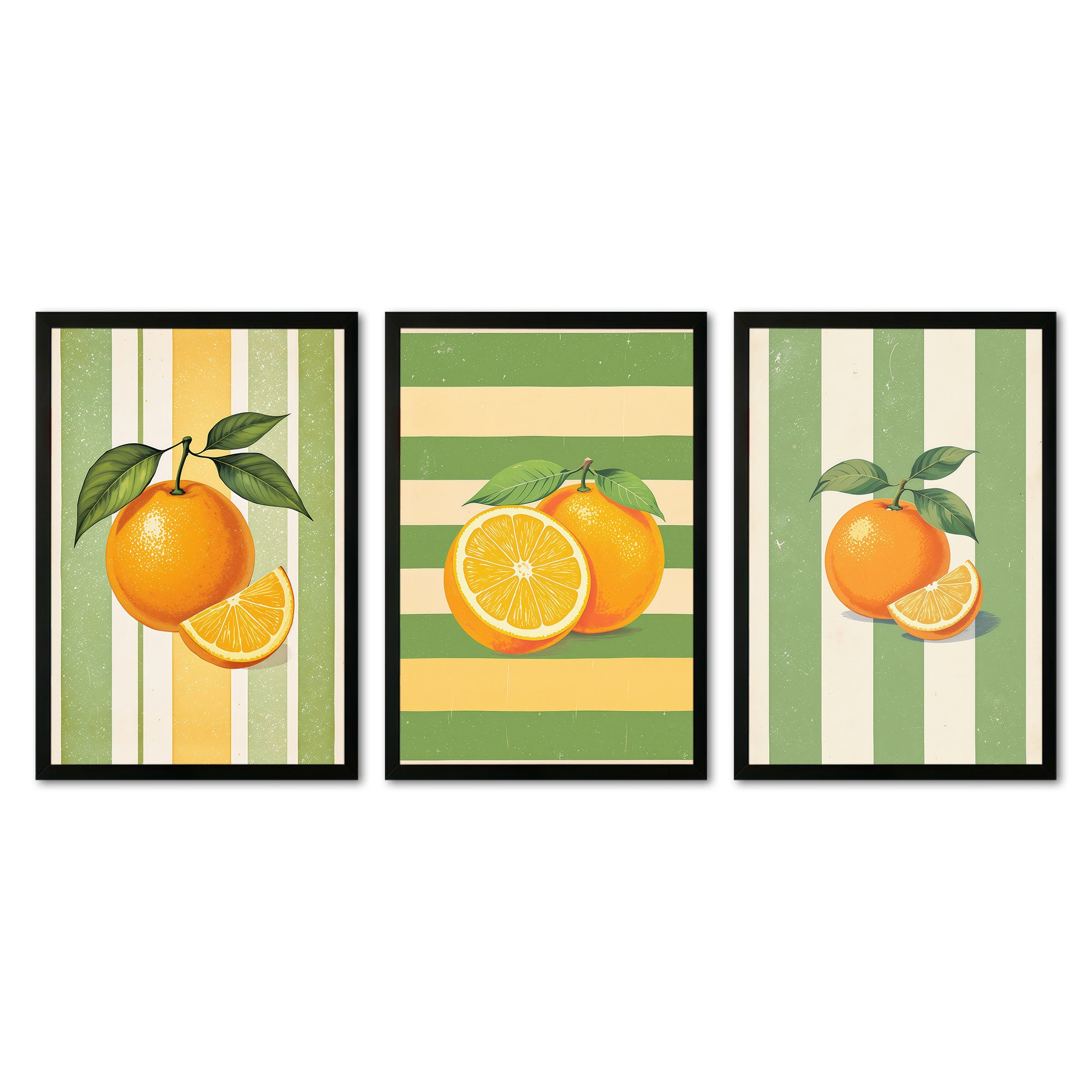 The Castle Decor Orange Fruit Kitchen Wall Art Set of 3 Frame | Citrus Wall Decor | Sparkle Lamination Finish with Premium Fiber Frame for Dining & Kitchen