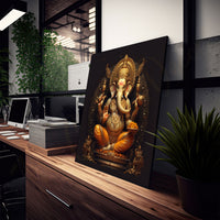 The Castle Decor Ganesh idol painting with frame Big Size Wall Art for living room,Bedroom,Drawing room,Hotels-Wooden Framed-Digital Painting