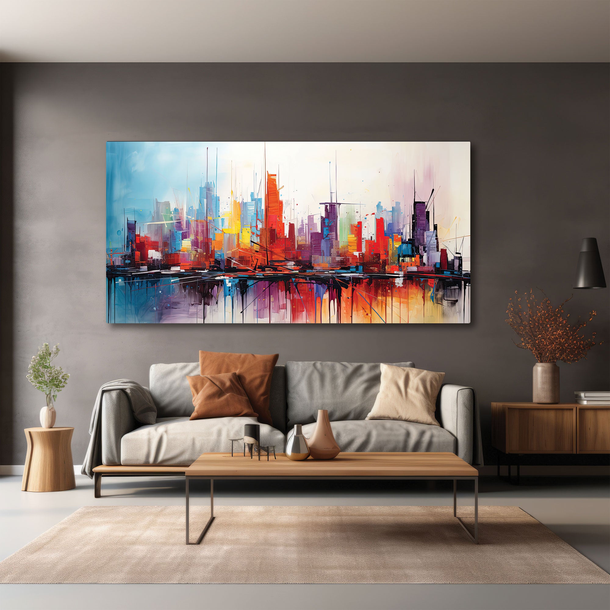 The Castle city Multi cloursAbstract Canvas painting with frame Big Size Wall Art for living room,Bedroom,Drawing room,Hotels