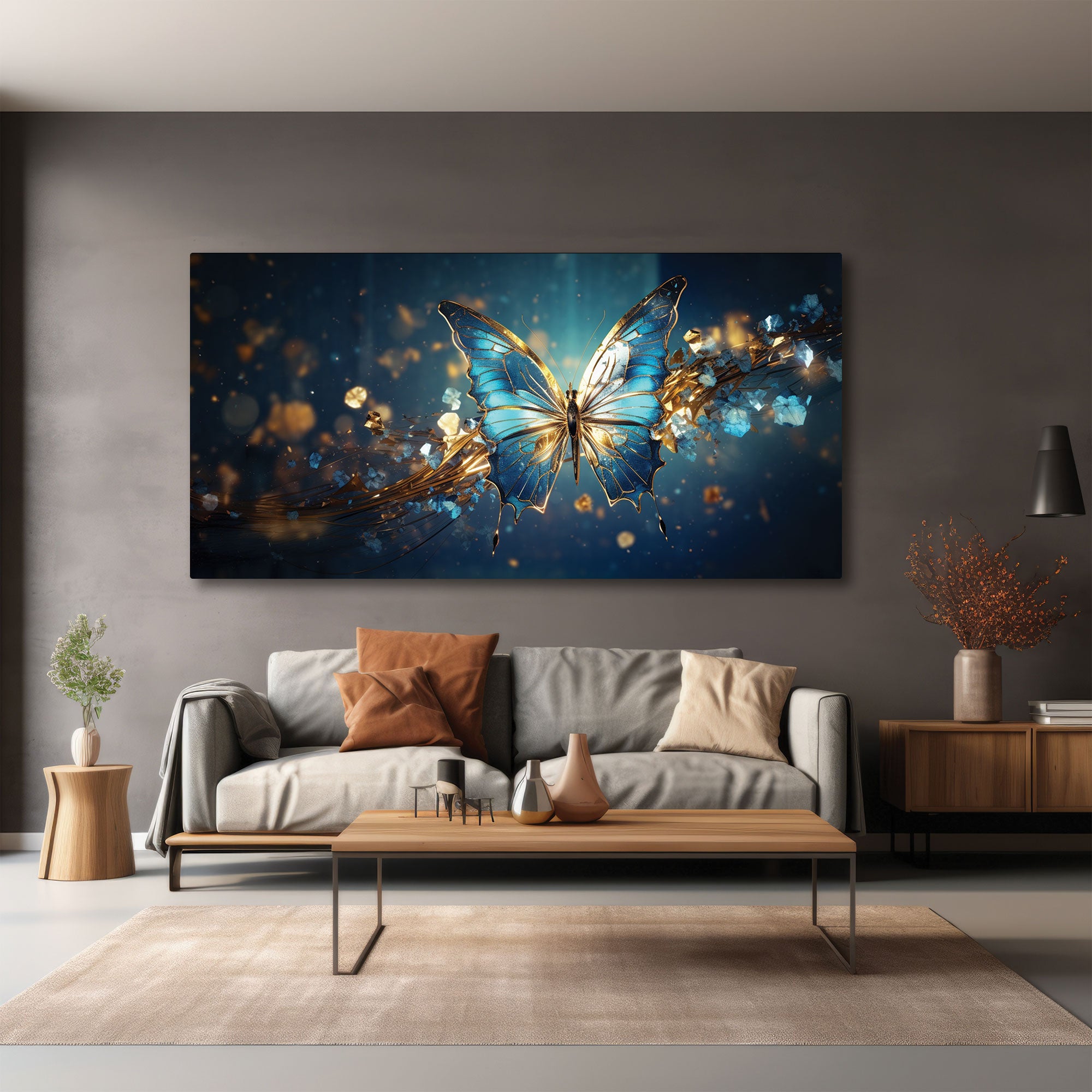 Golden butterfly Canvas painting with frame Big Size Wall Art for living room,Bedroom,Drawing room,Hotels