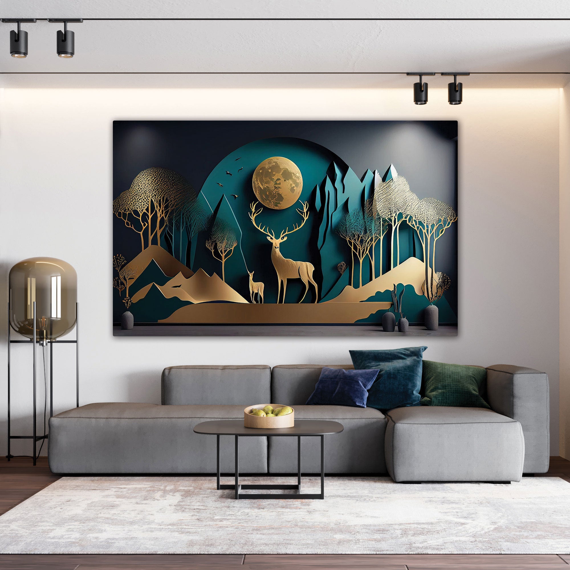 Golden deer Canvas painting with frame Big Size Wall Art for living room,Bedroom,Drawing room,Hotels