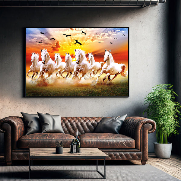 7 running horses sunrise Canvas painting Big Size Wall Art for living room,Bedroom,Drawing room,Hotels