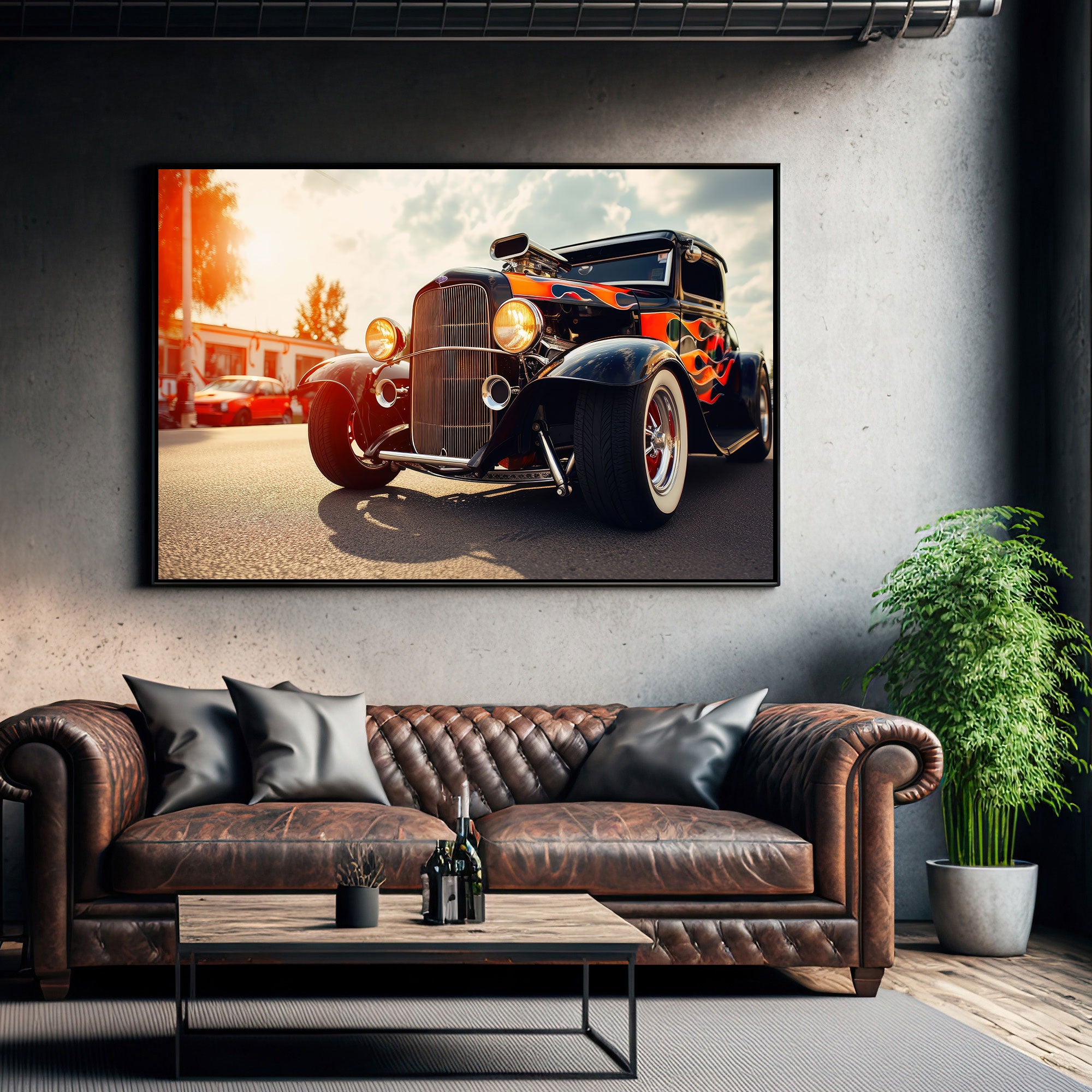 Vintage car Canvas painting with frame Big Size Wall Art for living room,Bedroom,Drawing room,Hotels