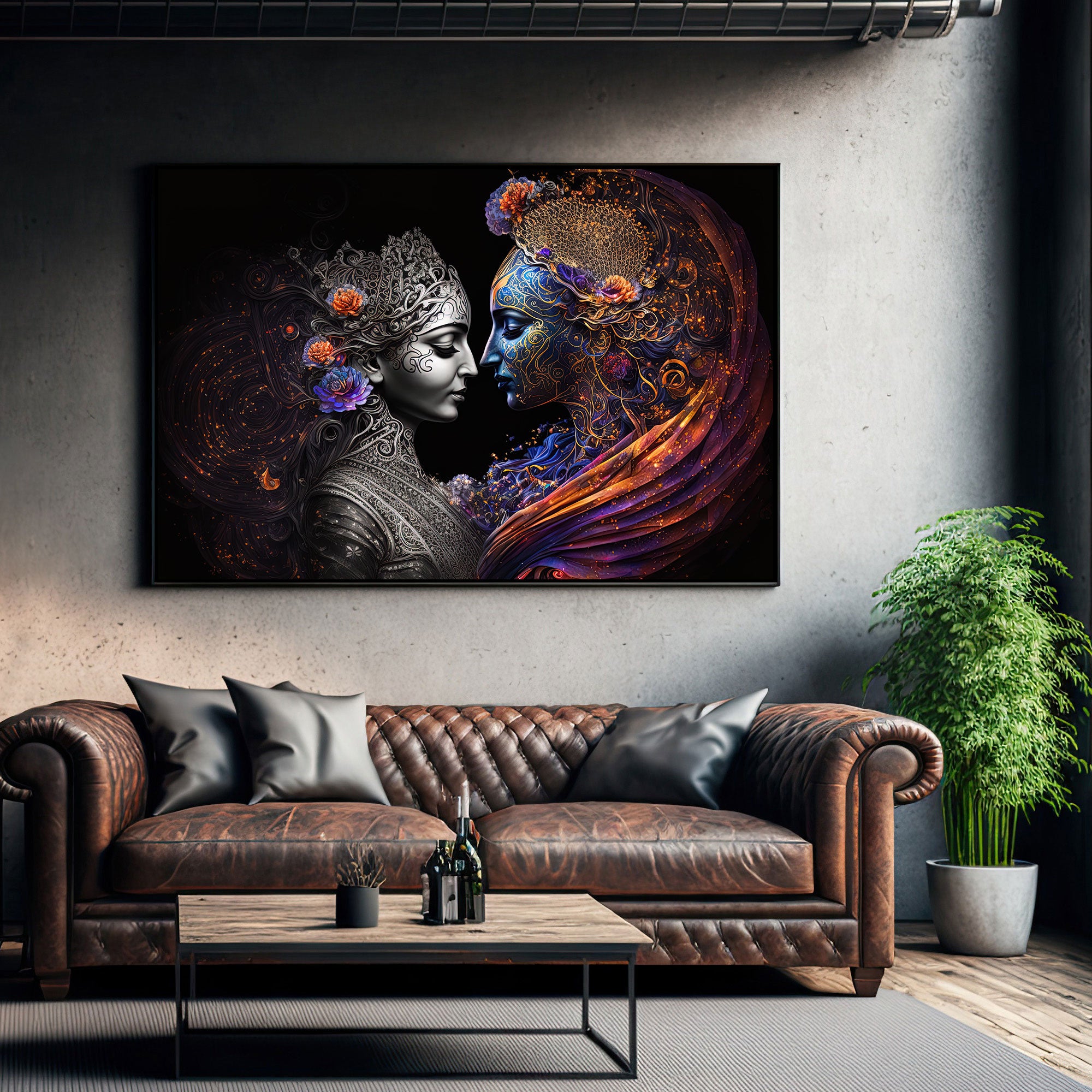 Radha krishana Canvas painting with frame Big Size Wall Art for living room,Bedroom,Drawing room,Hotels