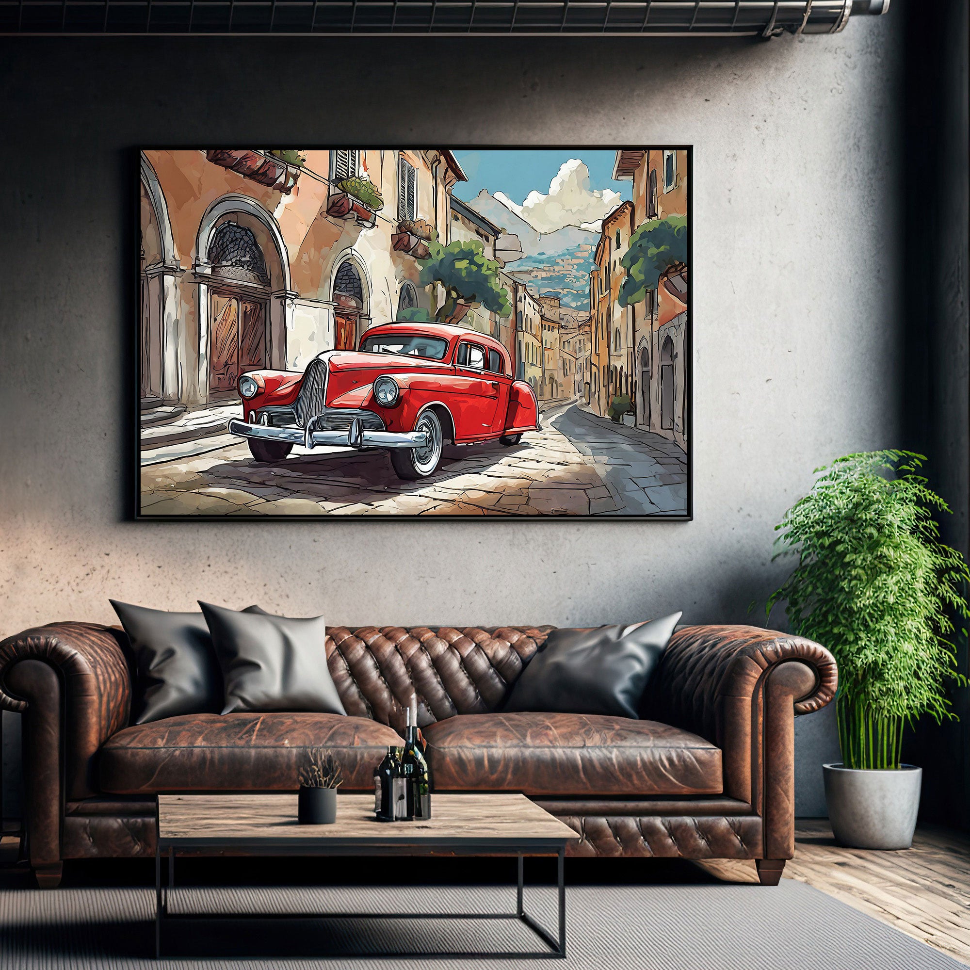 Vintage carAbstract Canvas painting with frame Big Size Wall Art for living room,Bedroom,Drawing room,Hotels