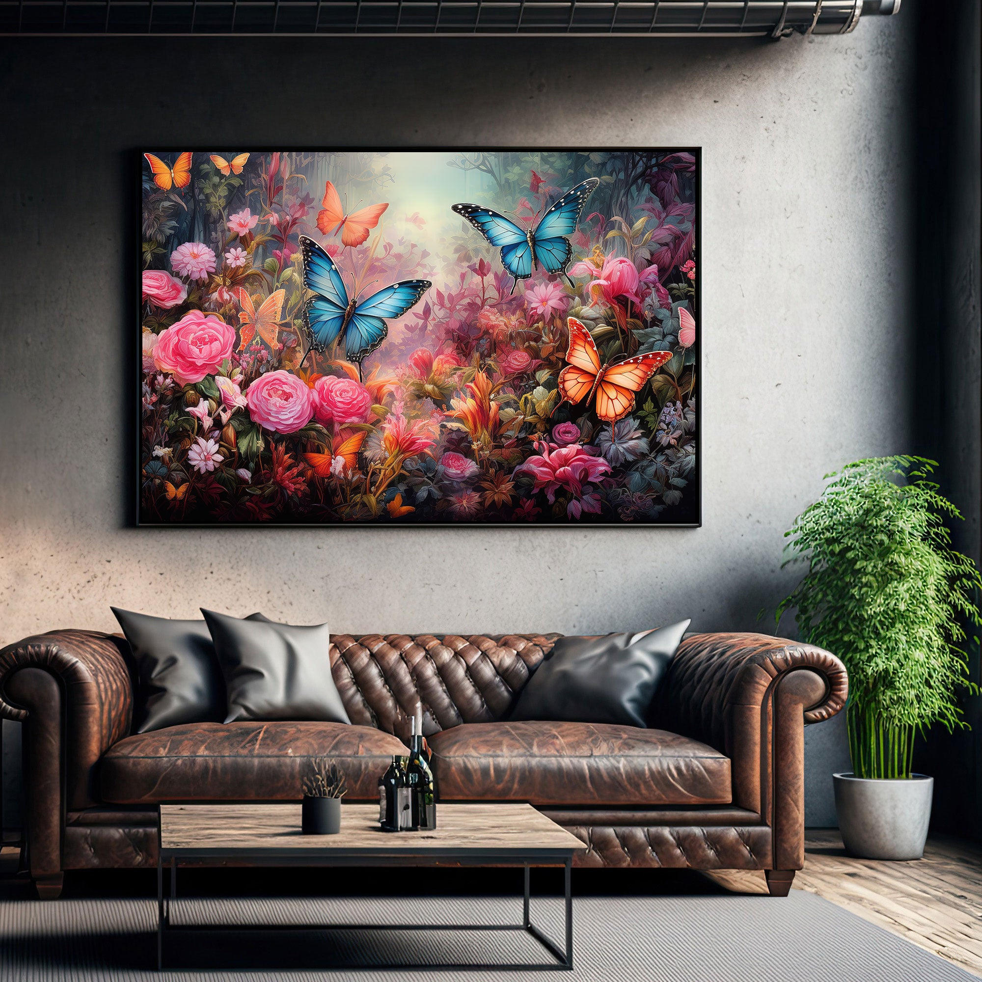 Buttrflies Abstract Canvas painting with frame Big Size Wall Art for living room,Bedroom,Drawing room,Hotels