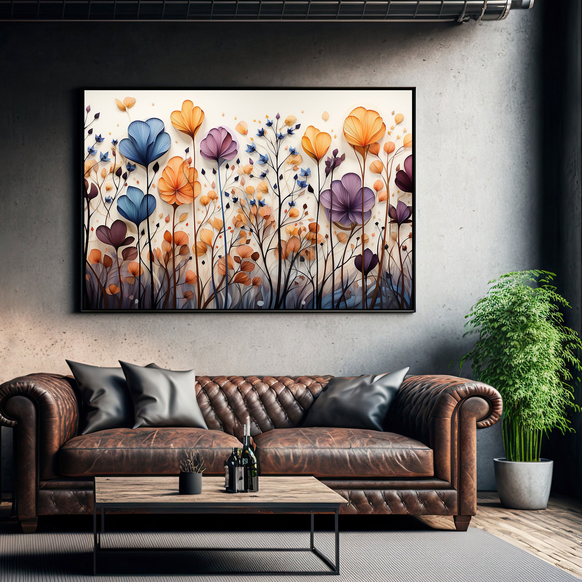 Multi flowers Canvas painting with frame Big Size Wall Art for living room,Bedroom,Drawing room,Hotels