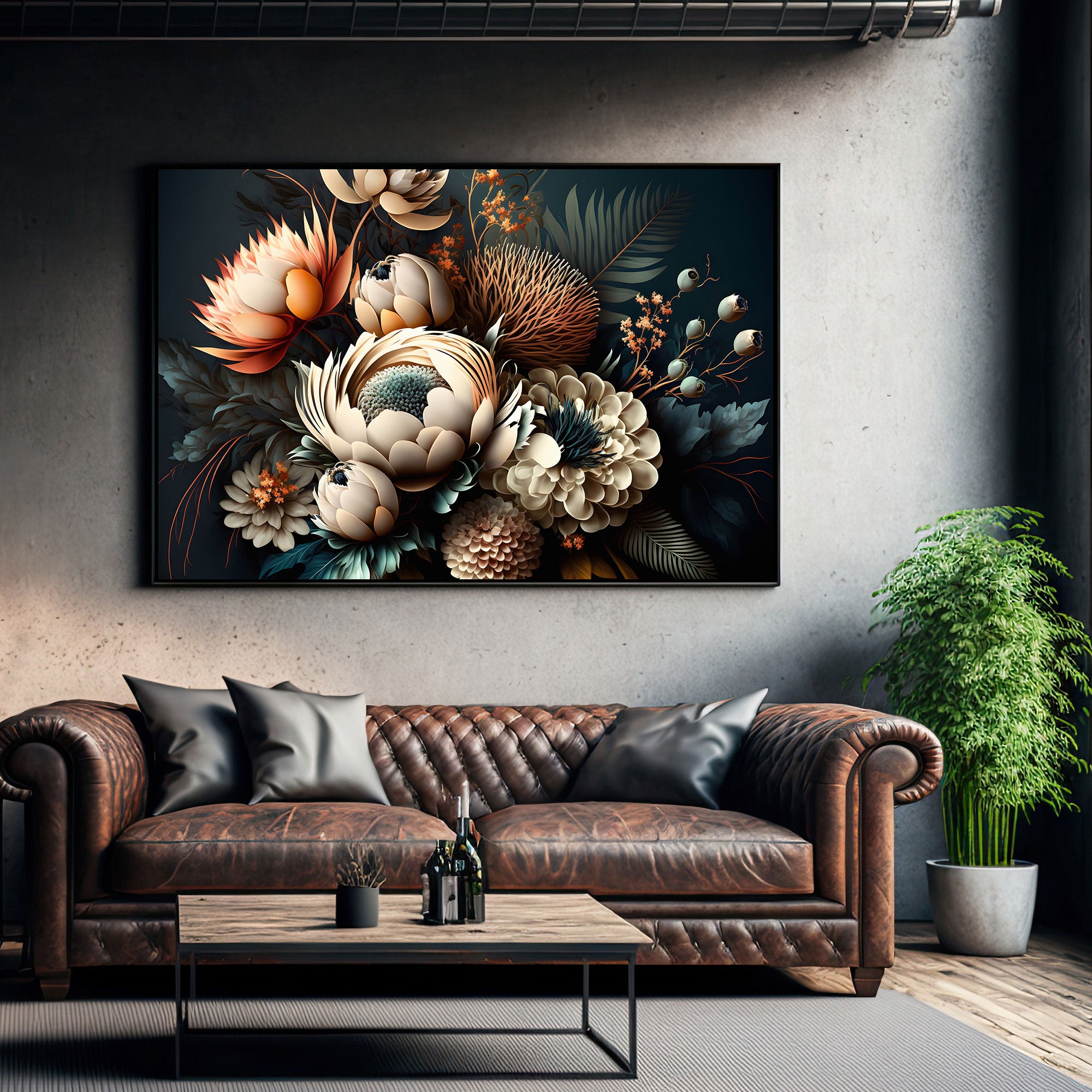 3d flowers Canvas painting with frame Big Size Wall Art for living room,Bedroom,Drawing room,Hotels